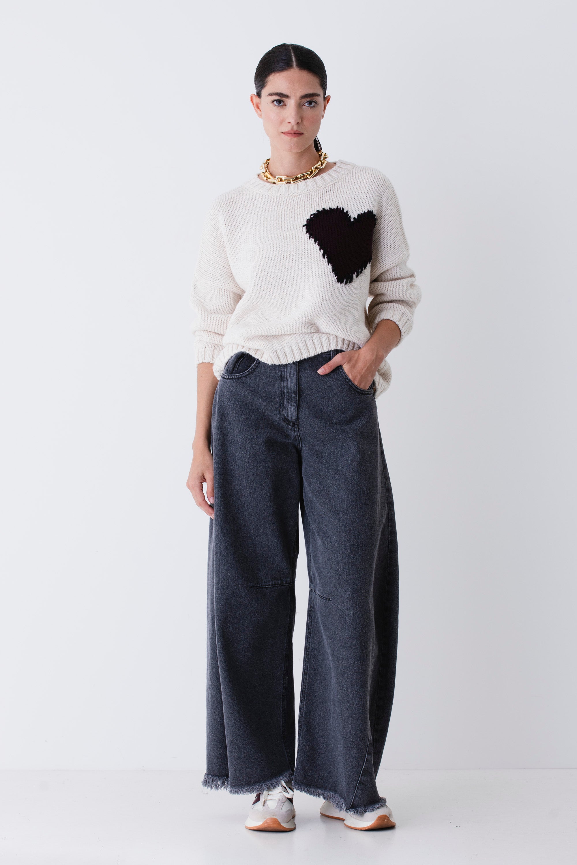 Pullover in misto lana con cuore - FW26