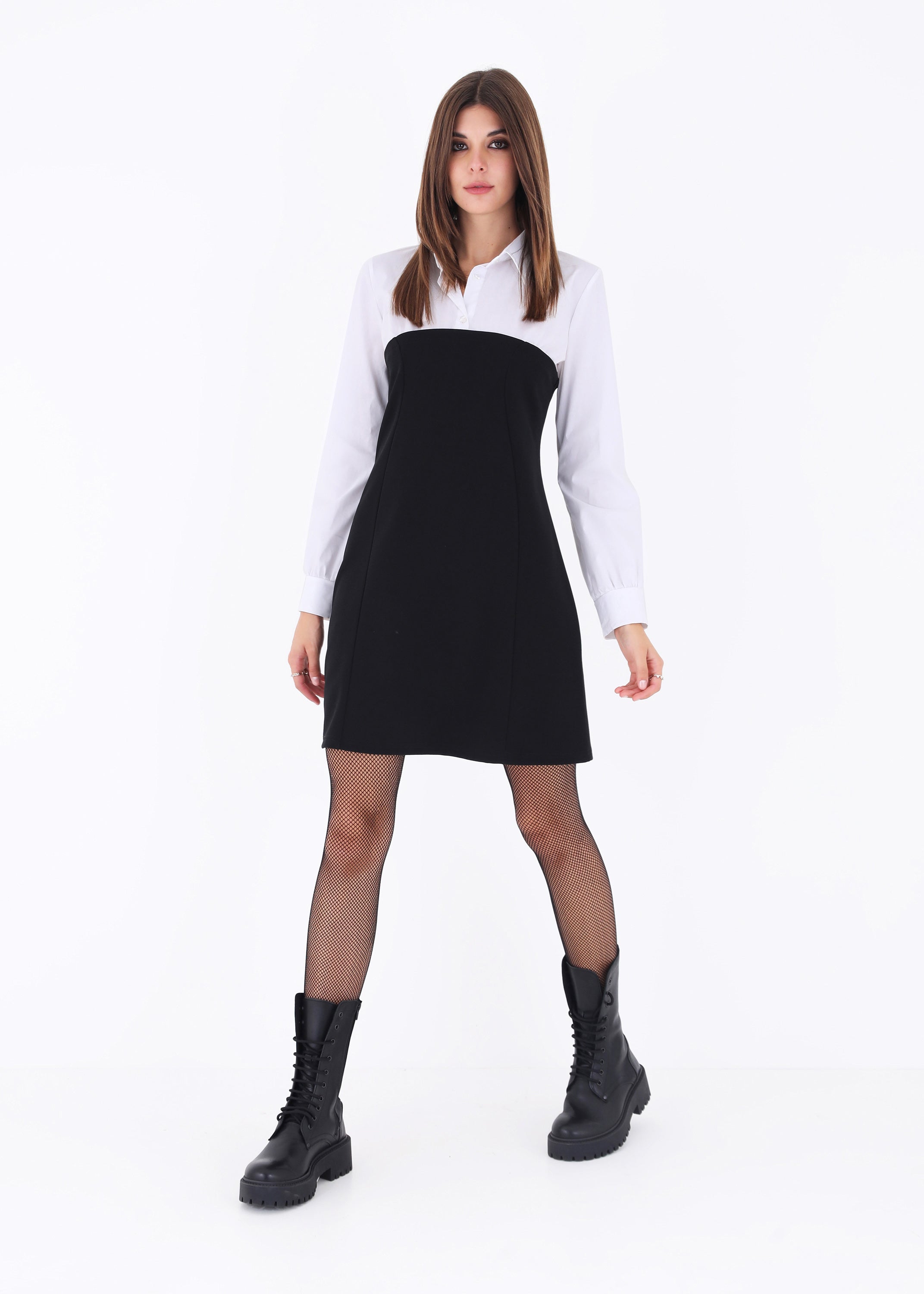 Mini abito bustino in scuba crepe con inserto camicia - FW23