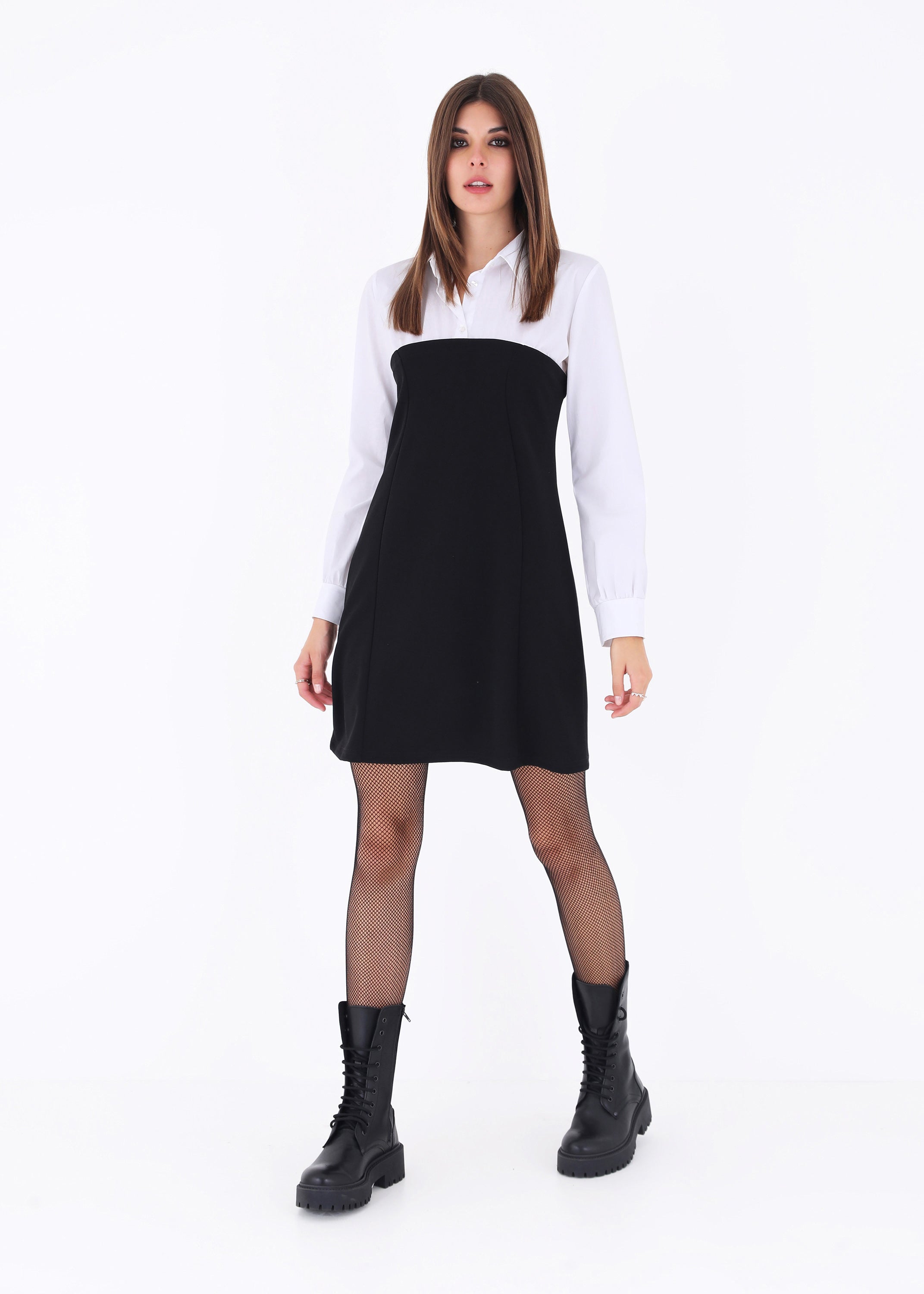 Mini abito bustino in scuba crepe con inserto camicia - FW23