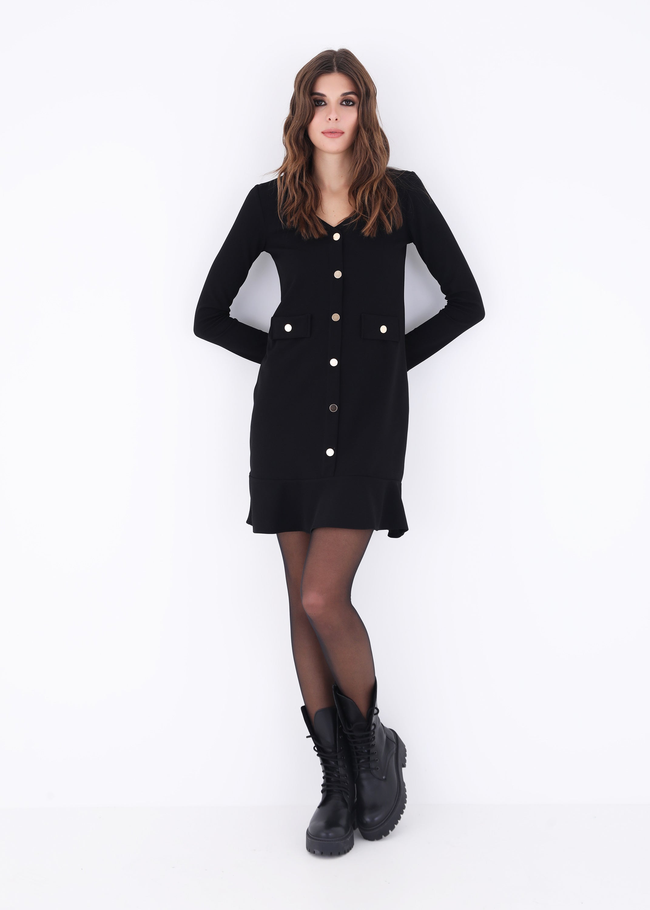 Abito corto in scuba crepe con bottoni - FW23