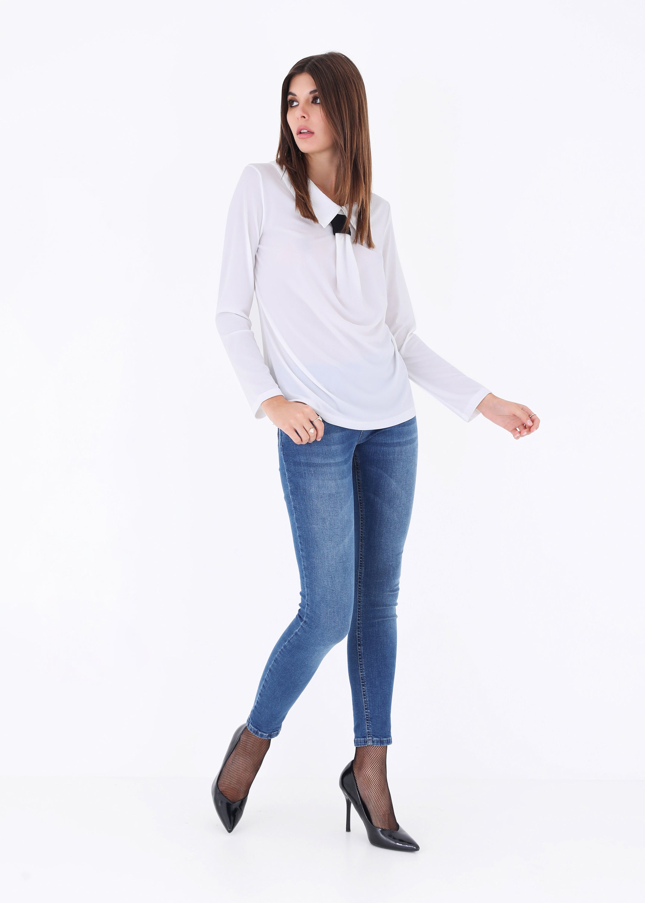 Camicia in jersey con finta cravatta - FW23