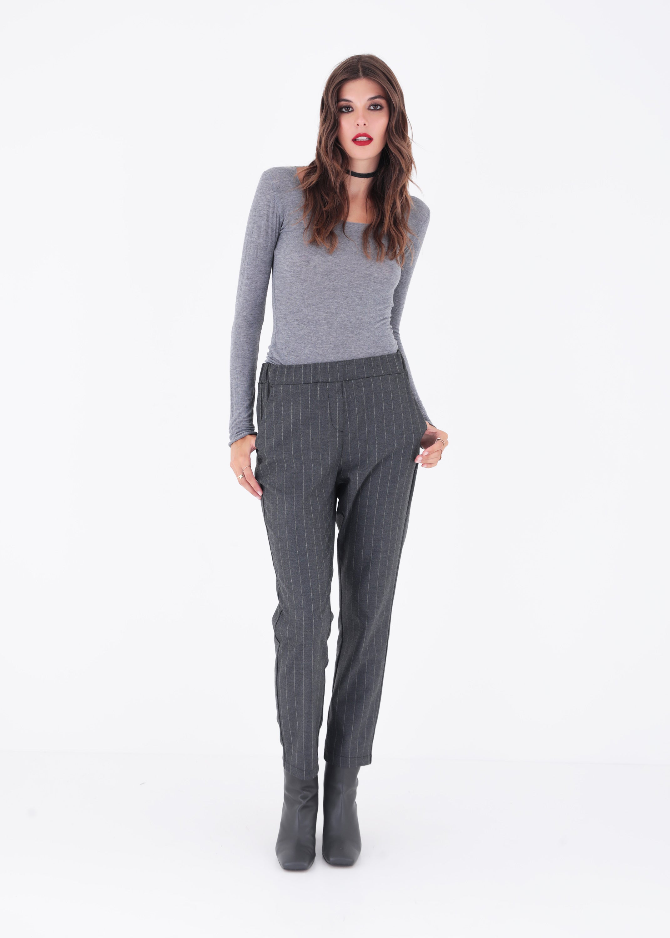 Pantalone dritto in tessuto gessato - FW23