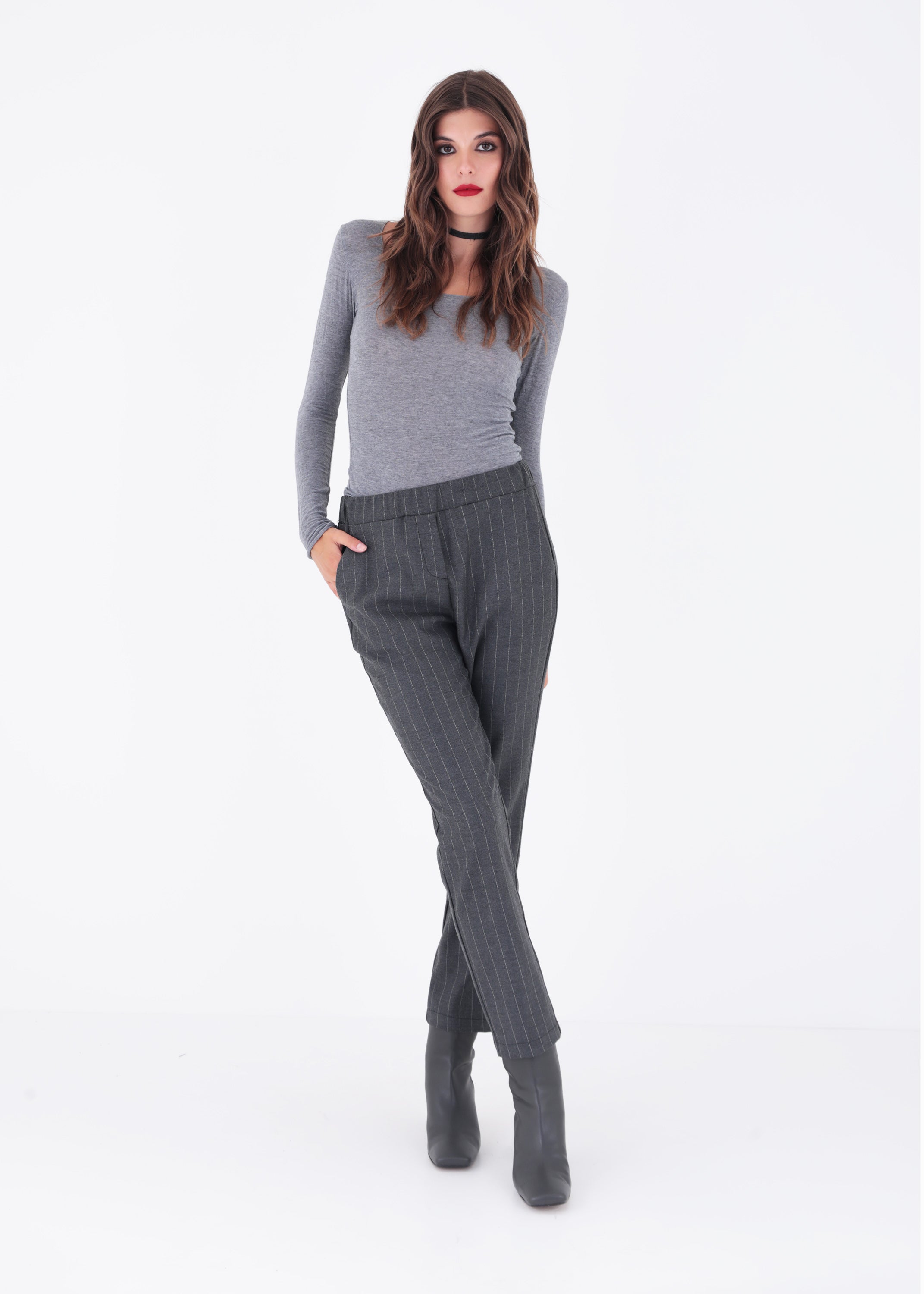 Pantalone dritto in tessuto gessato - FW23