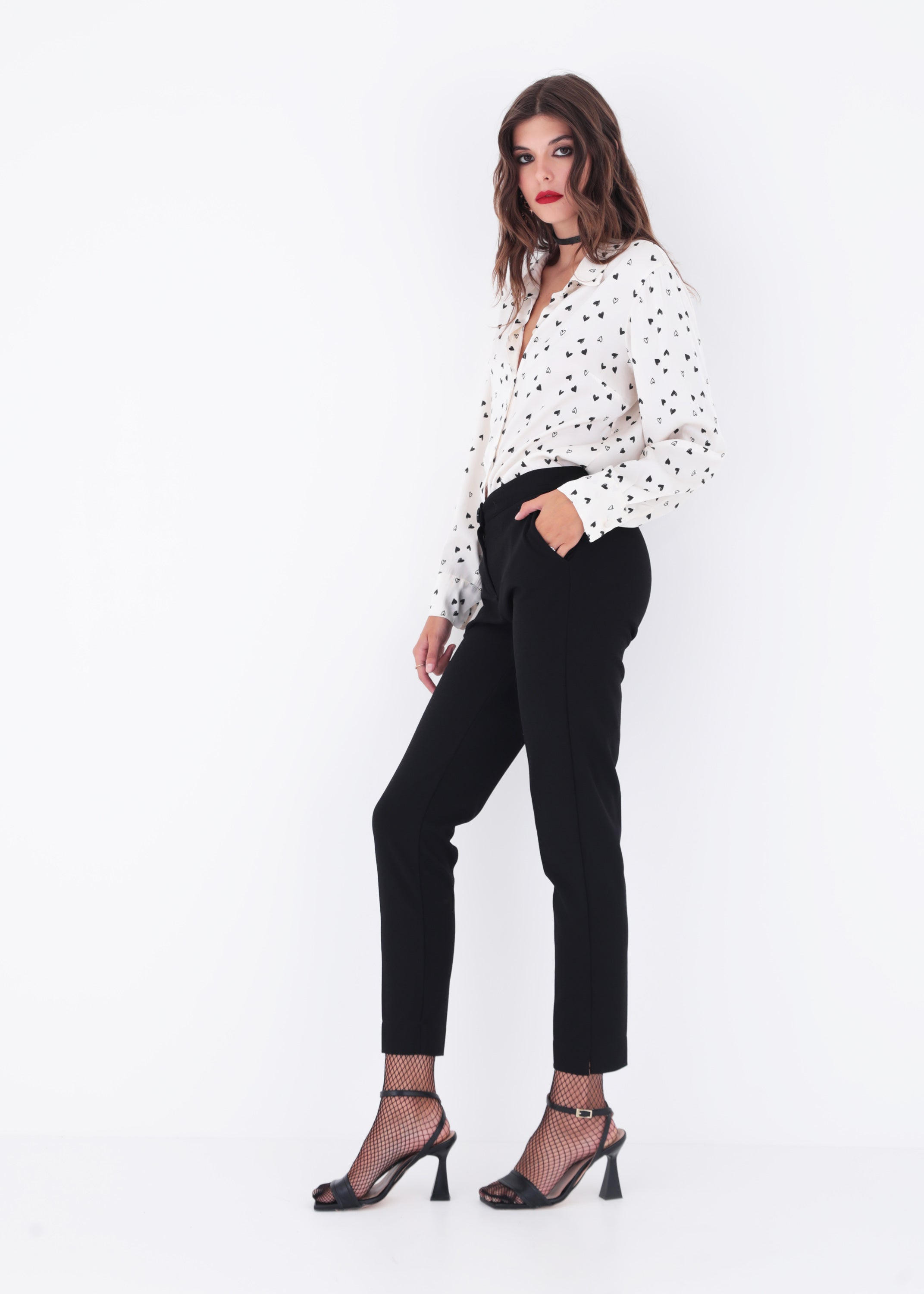 Camicia fantasia cuoricini in raso di viscosa - FW23