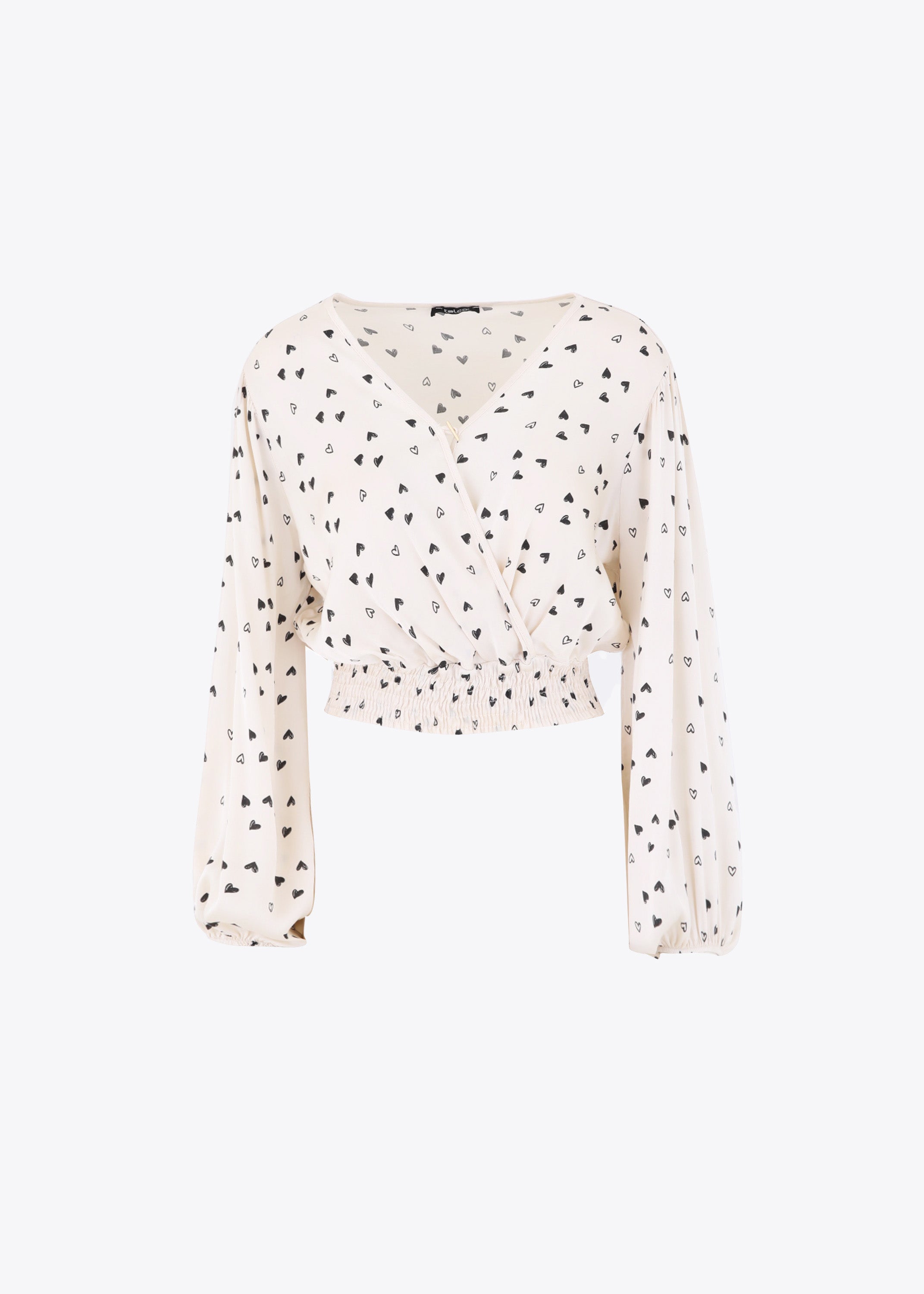 Blusa crop fantasia cuoricini in raso di viscosa - FW23