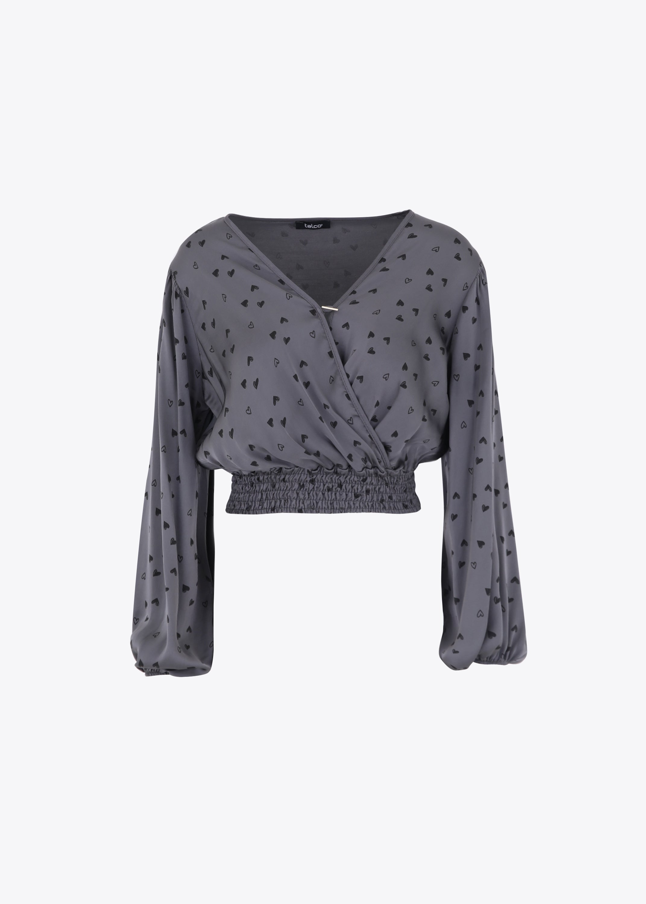 Blusa crop fantasia cuoricini in raso di viscosa - FW23