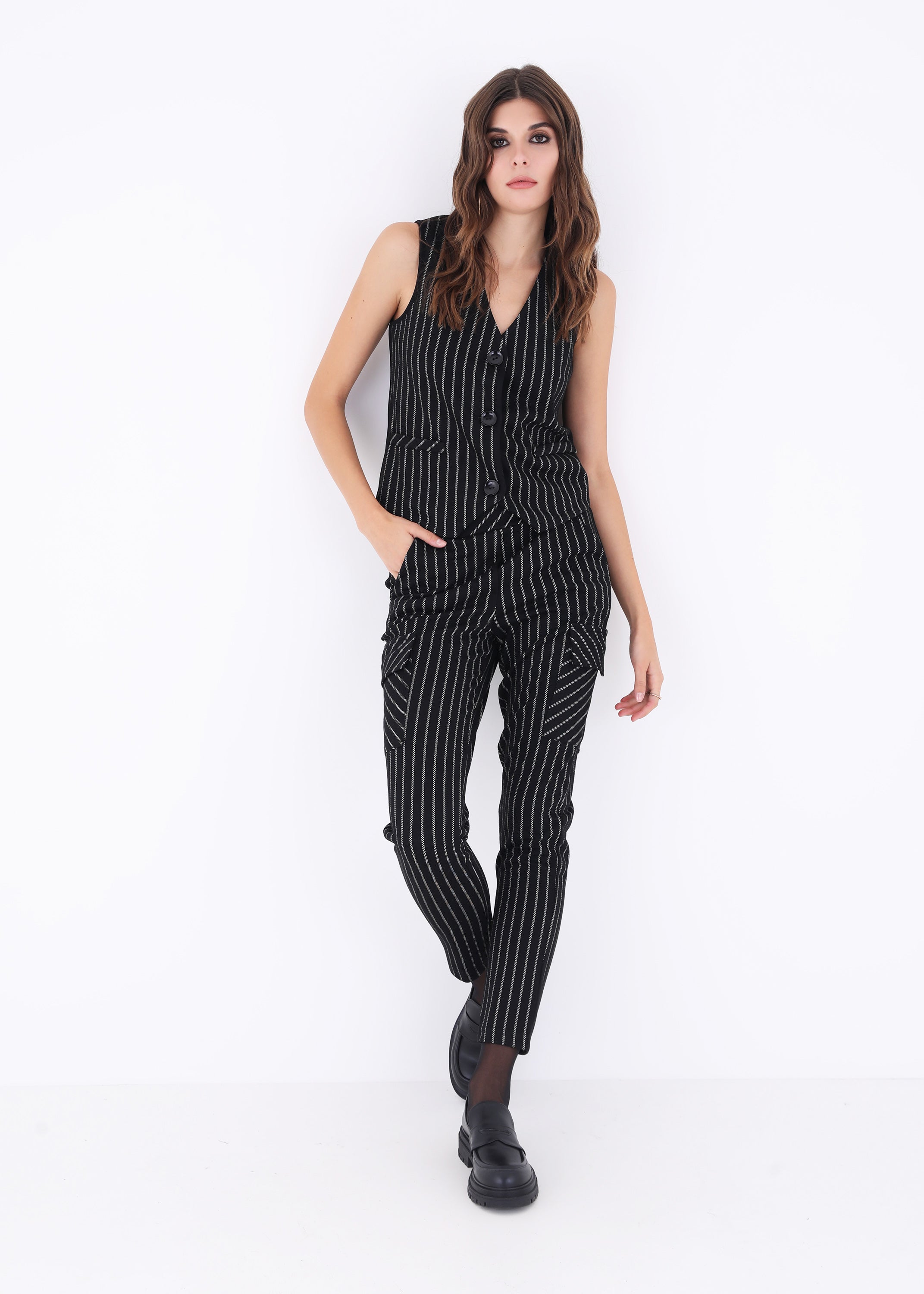 Pantalone cargo in tessuto gessato - FW23