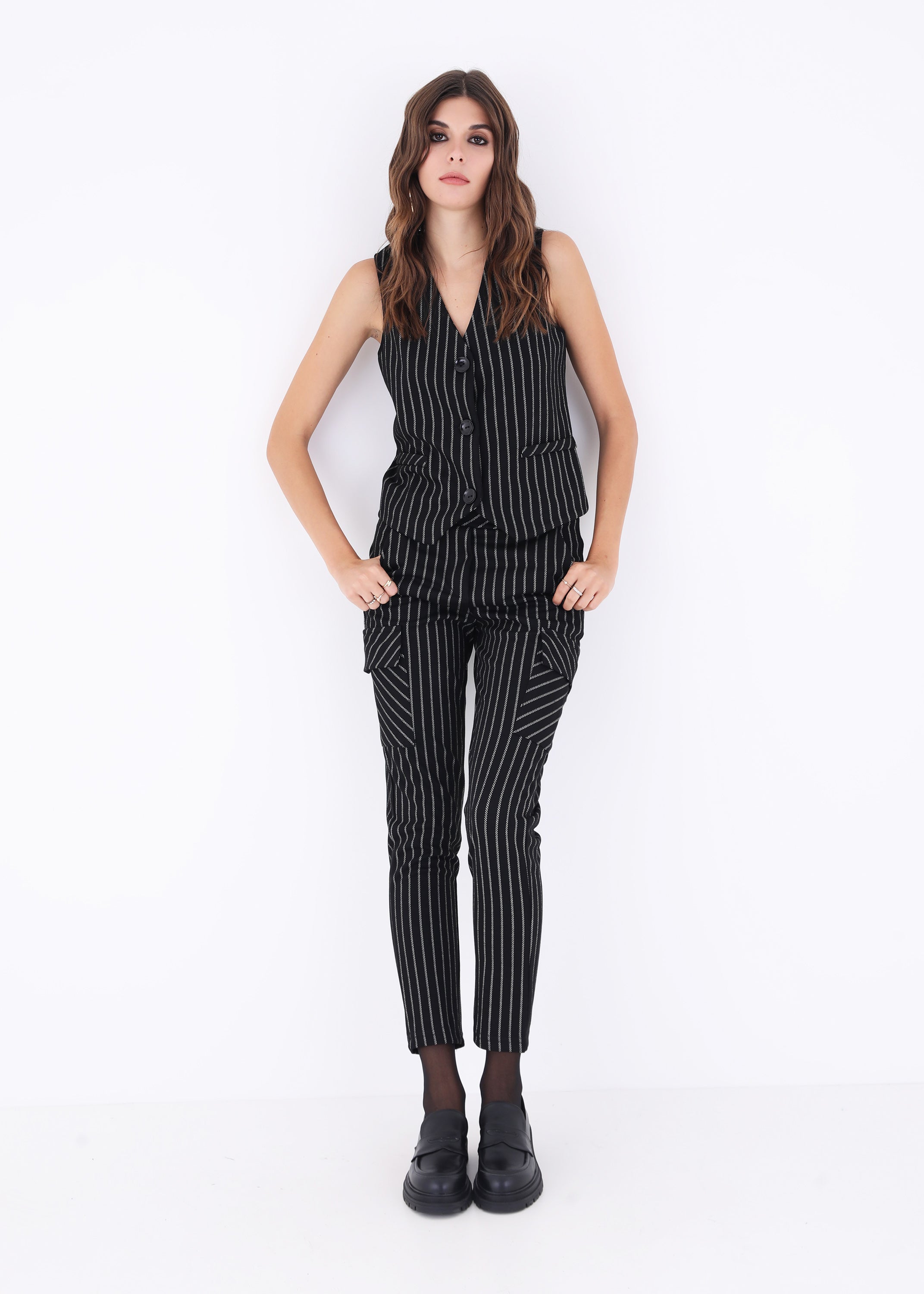 Pantalone cargo in tessuto gessato - FW23