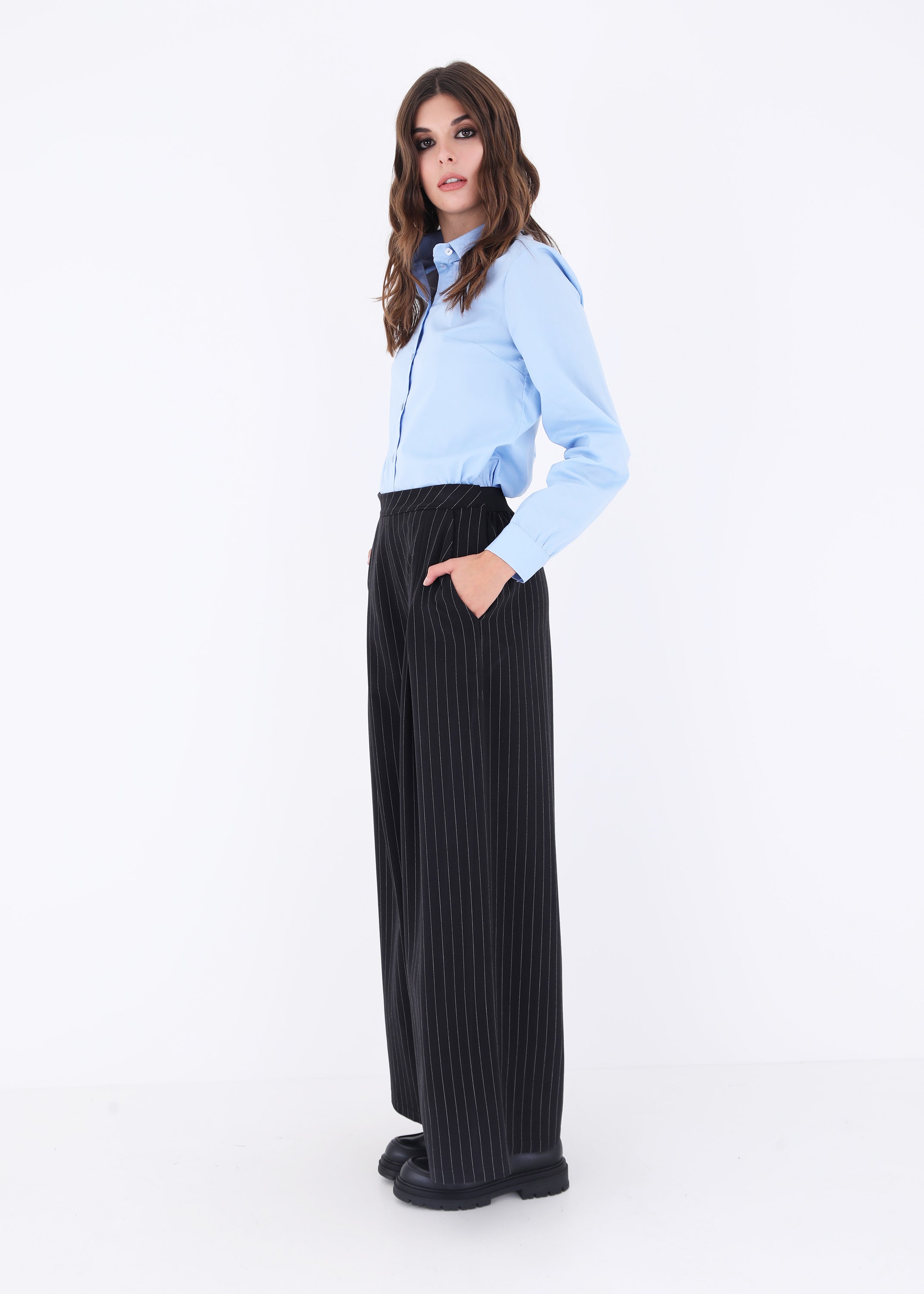 Pantalone palazzo in tessuto gessato - FW23