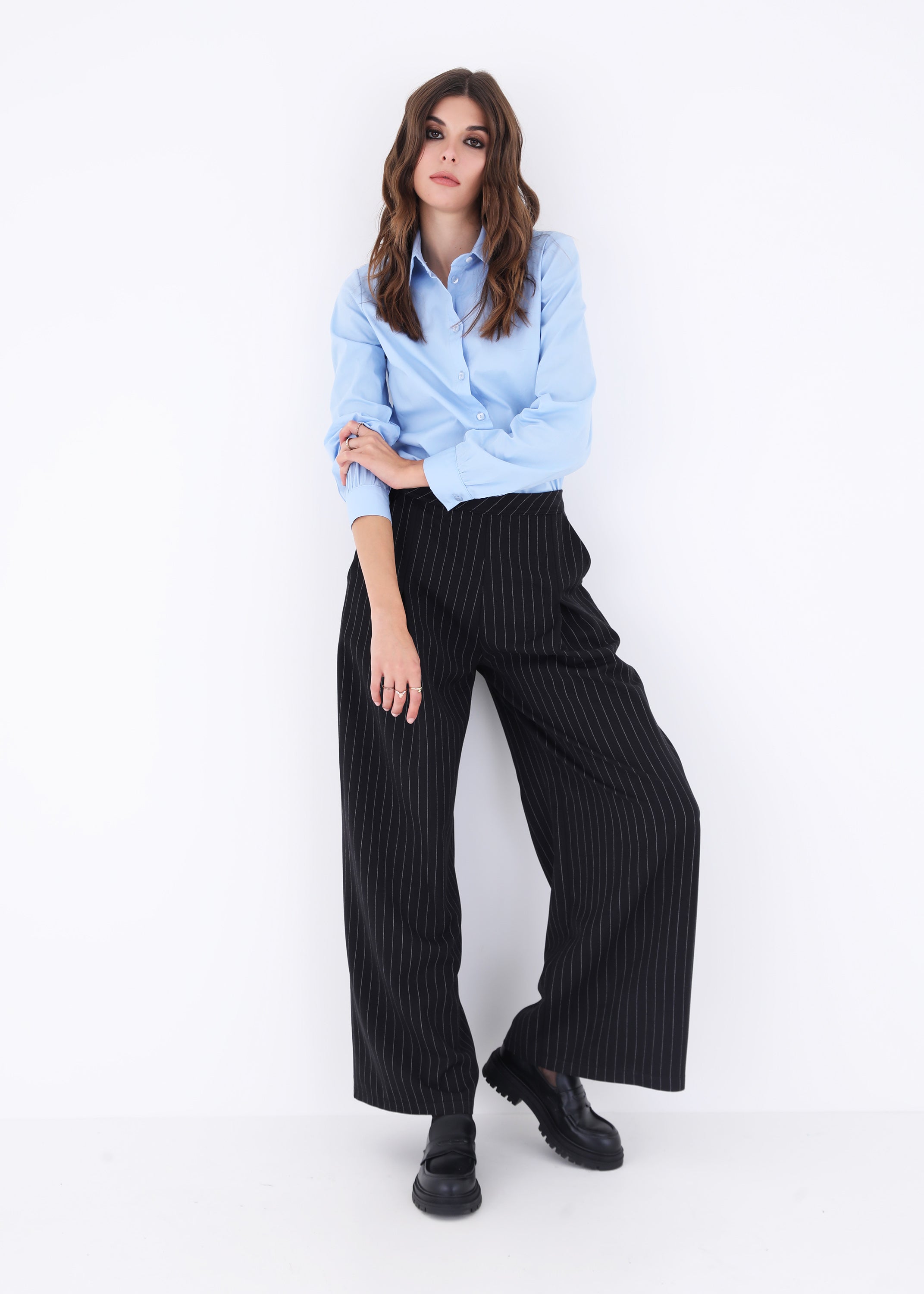 Pantalone palazzo in tessuto gessato - FW23