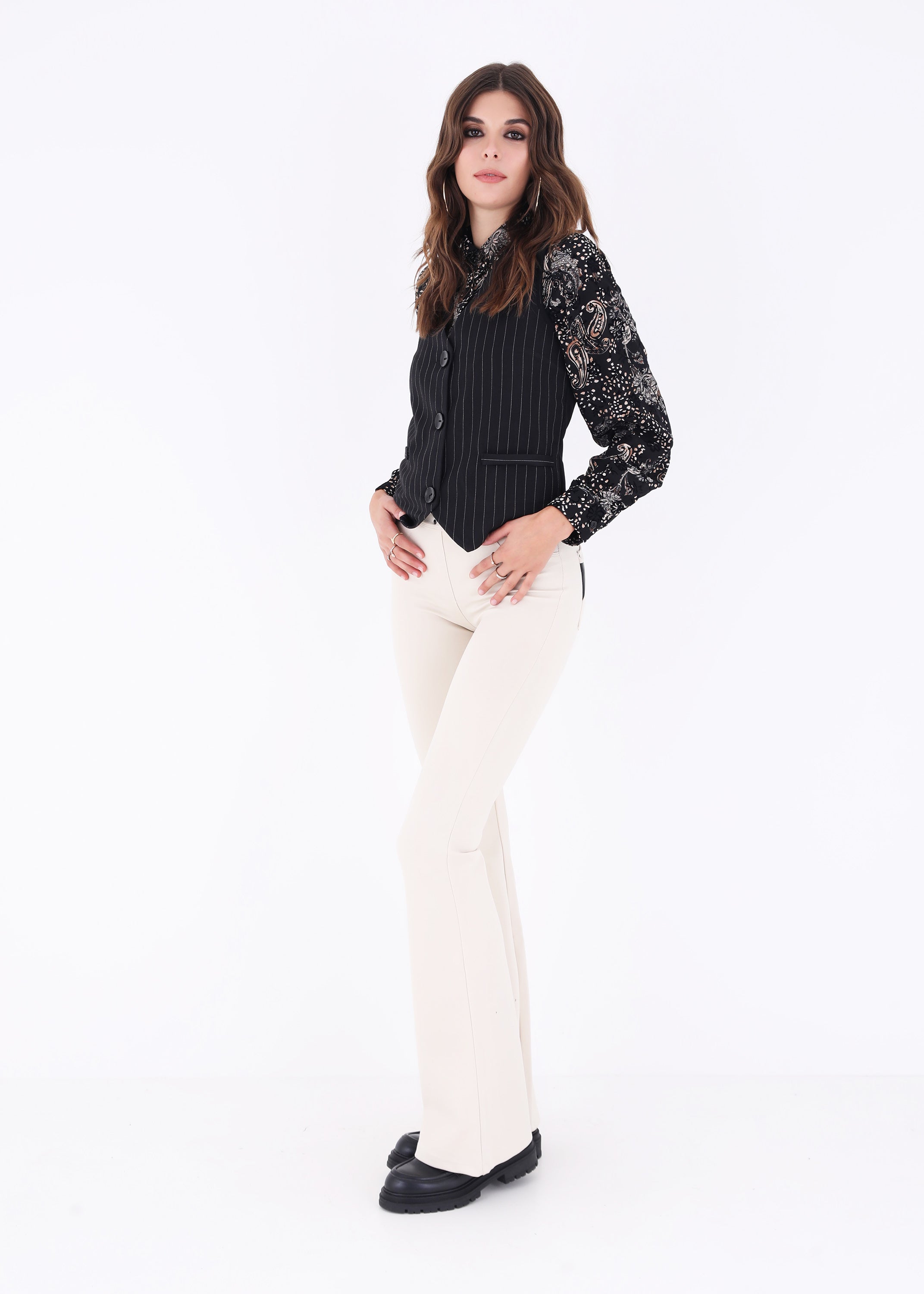 Gilet ad un petto in tessuto gessato - FW23
