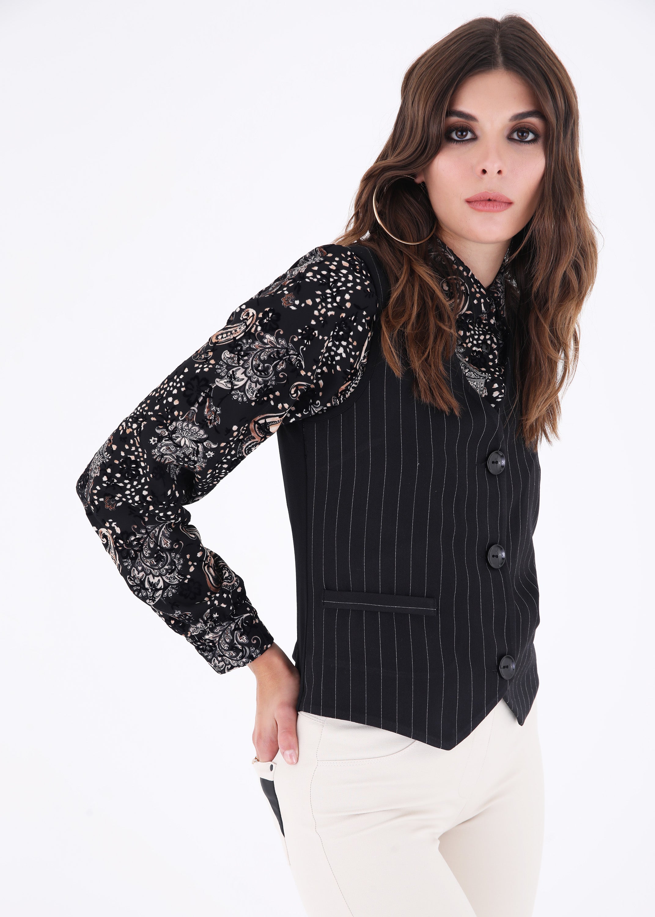 Gilet ad un petto in tessuto gessato - FW23