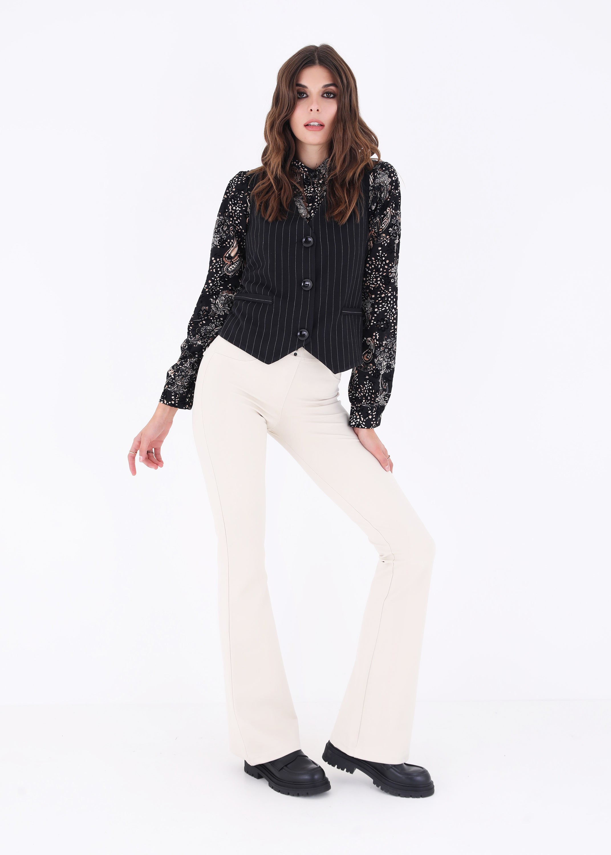 Gilet ad un petto in tessuto gessato - FW23