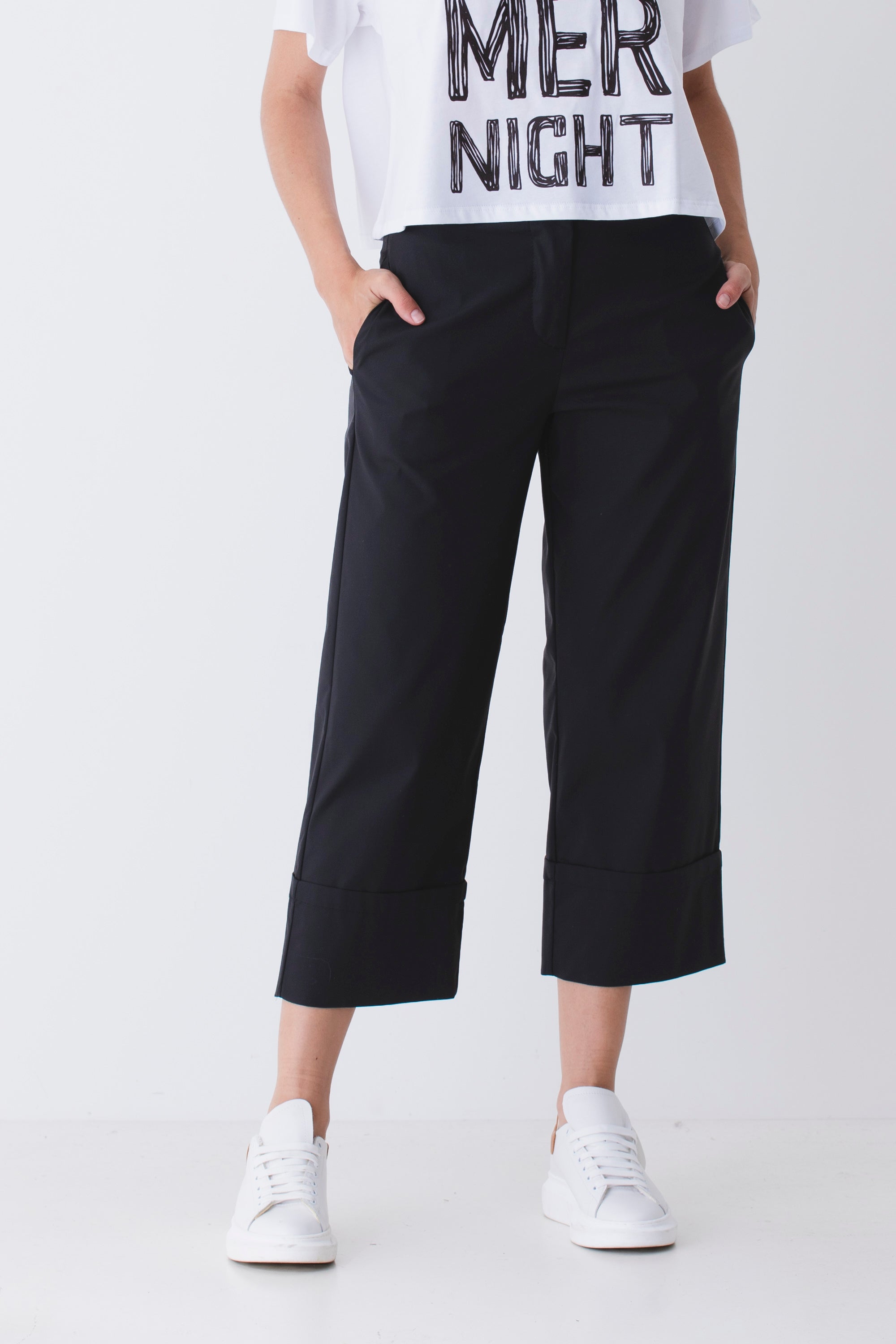 Pantalone gaucho con risvolto in cotone elasticizzato - PE25