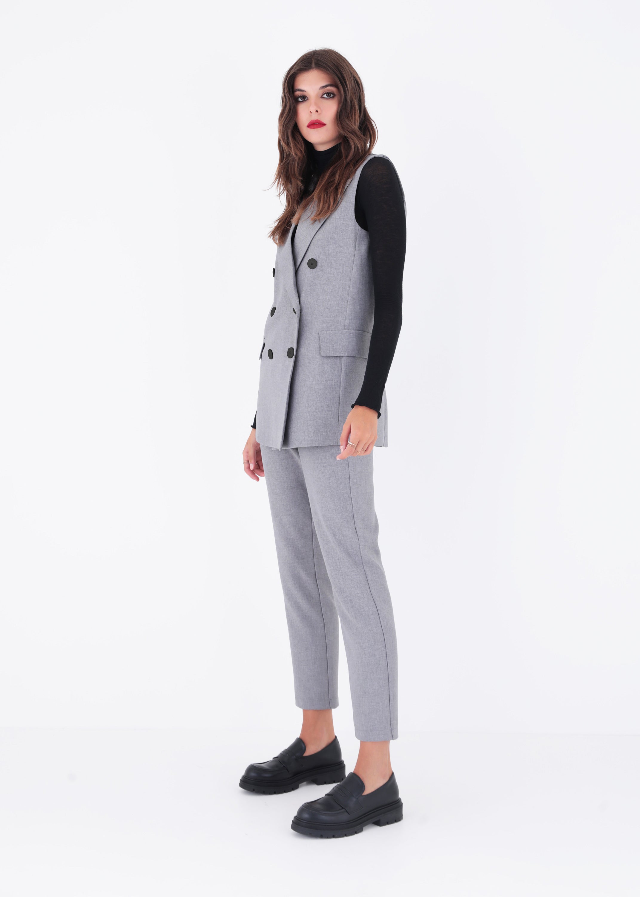 Gilet lungo doppio petto in tessuto effetto melange - FW23