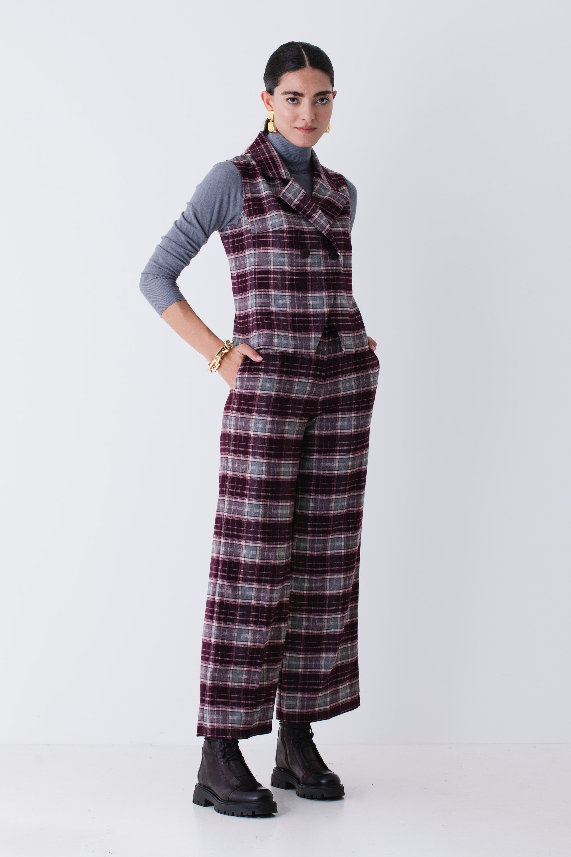 Gilet corto doppio petto a quadri - FW26