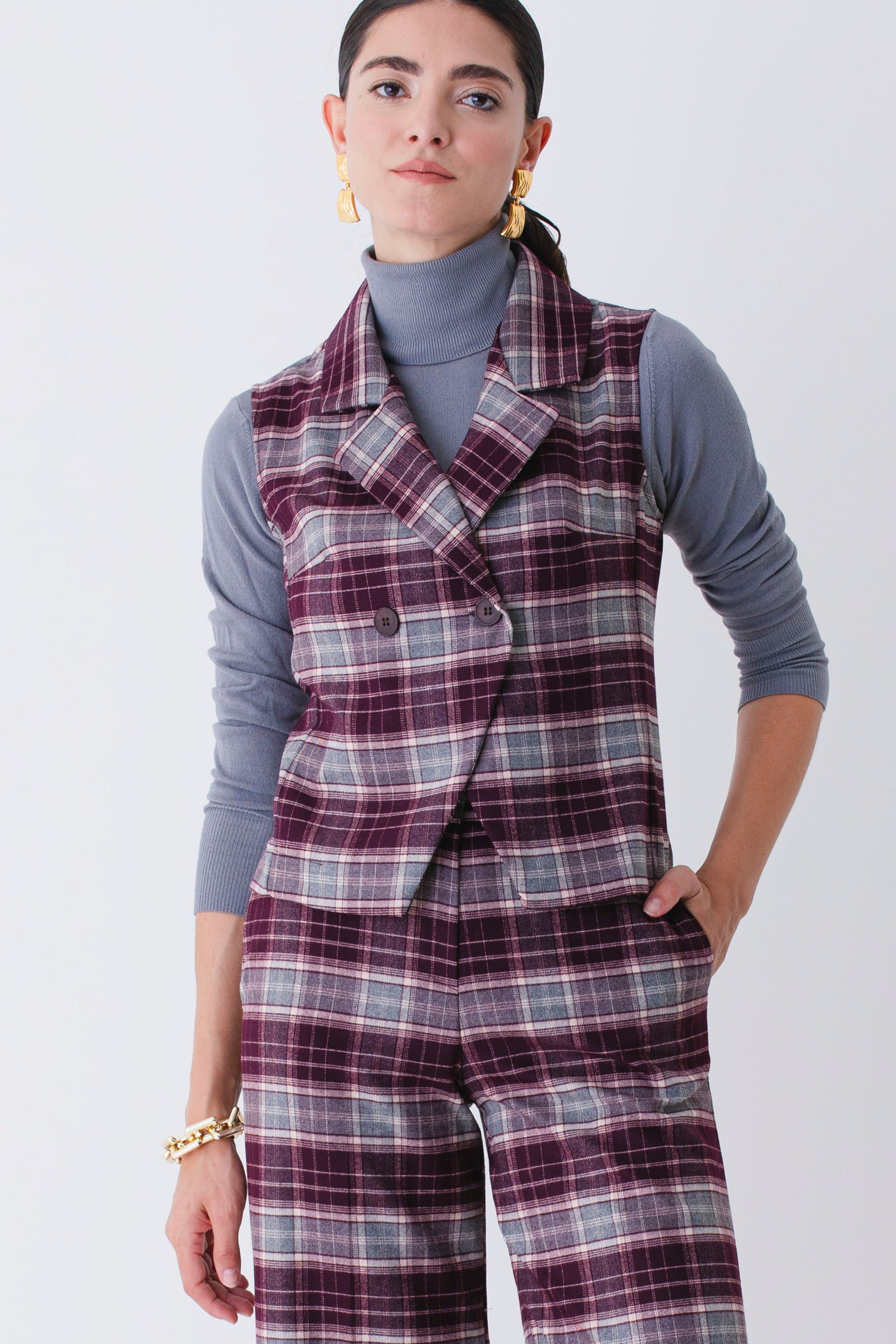 Gilet corto doppio petto a quadri - FW26