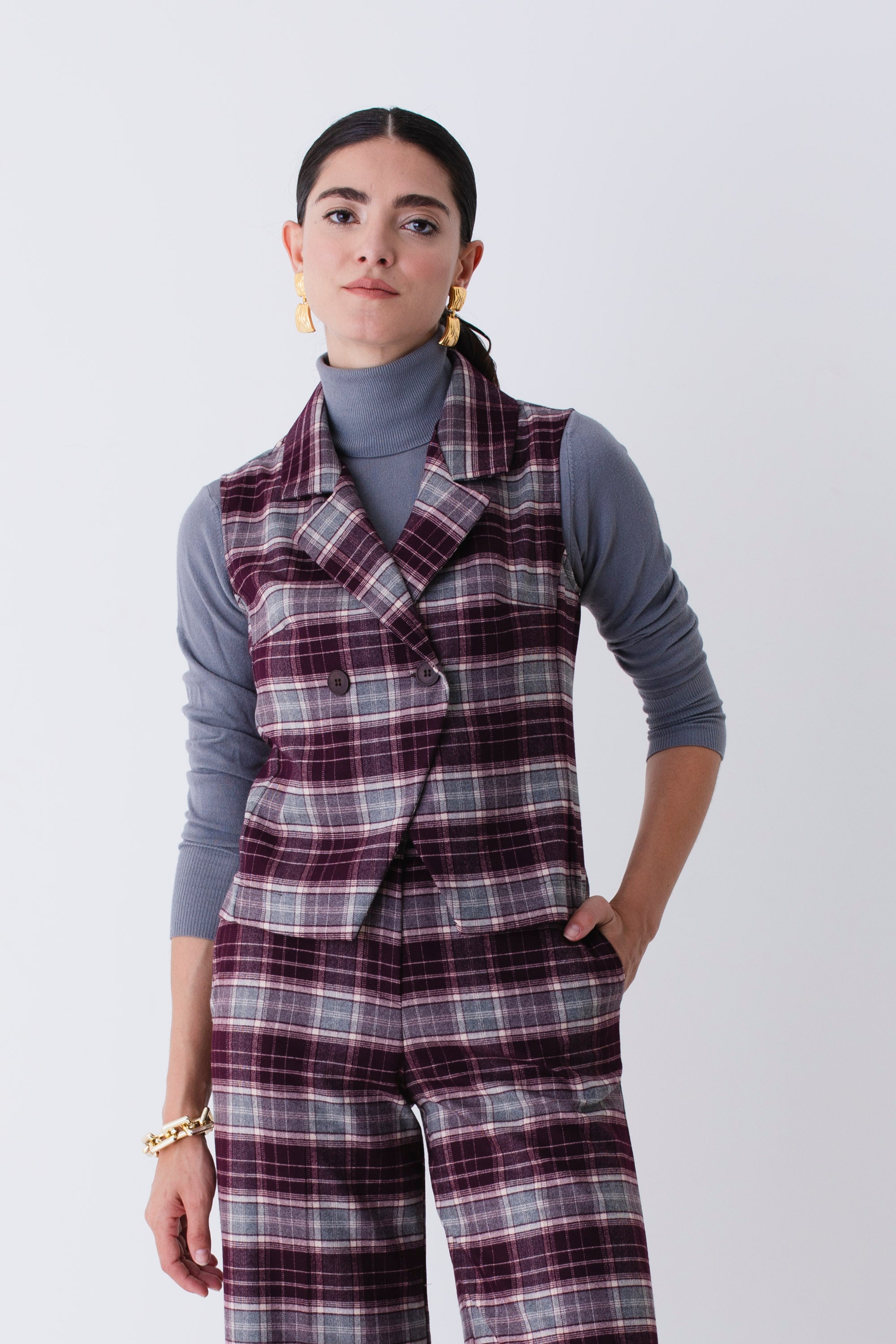 Gilet corto doppio petto a quadri - FW26