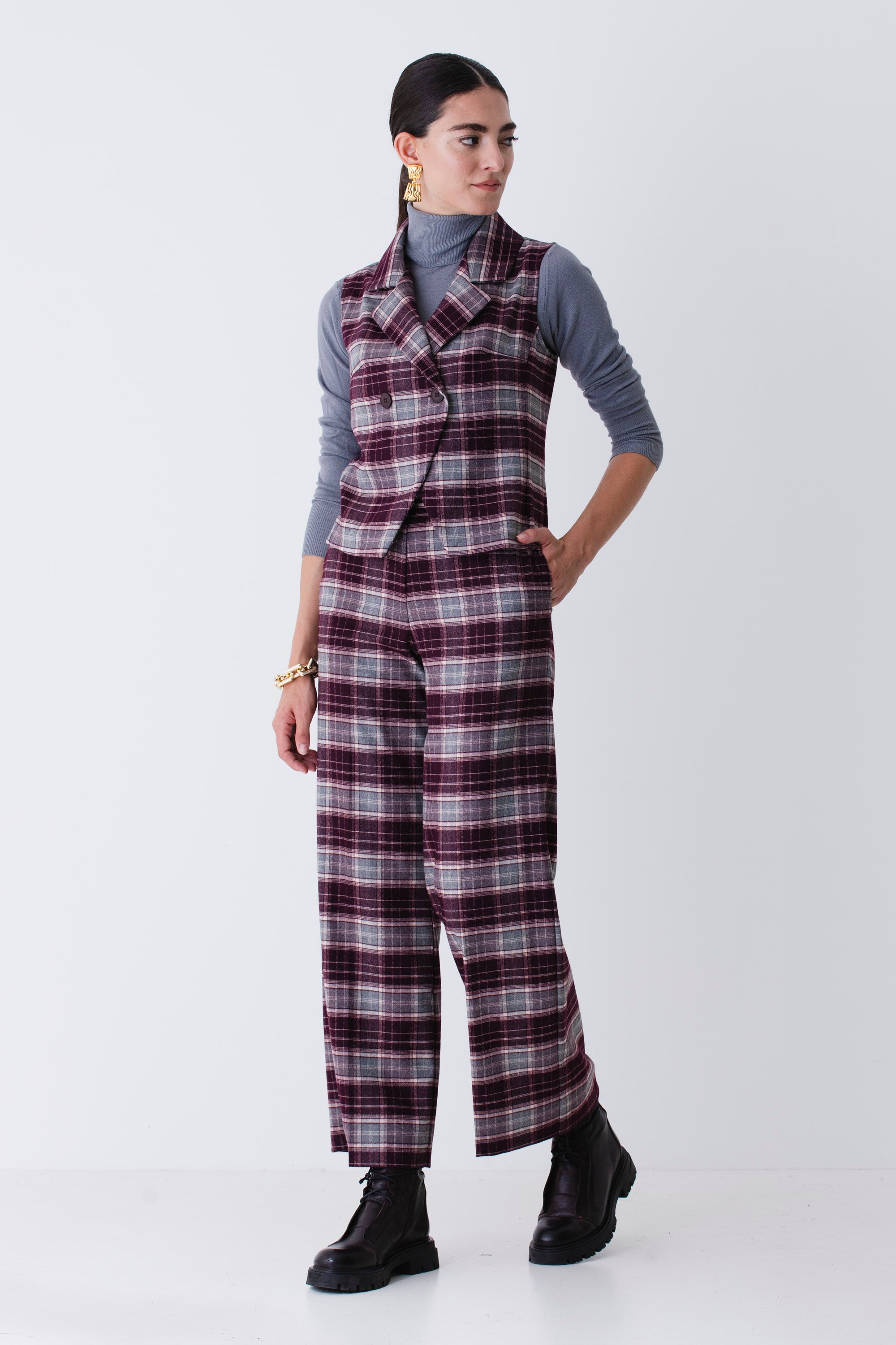 Gilet corto doppio petto a quadri - FW26