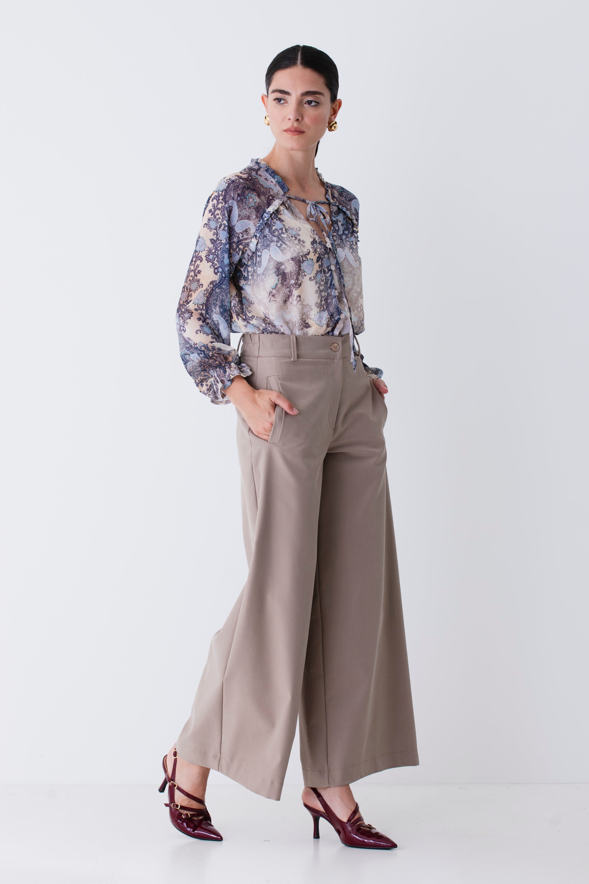 Pantalone palazzo ampio in tessuto elasticizzato - FW26