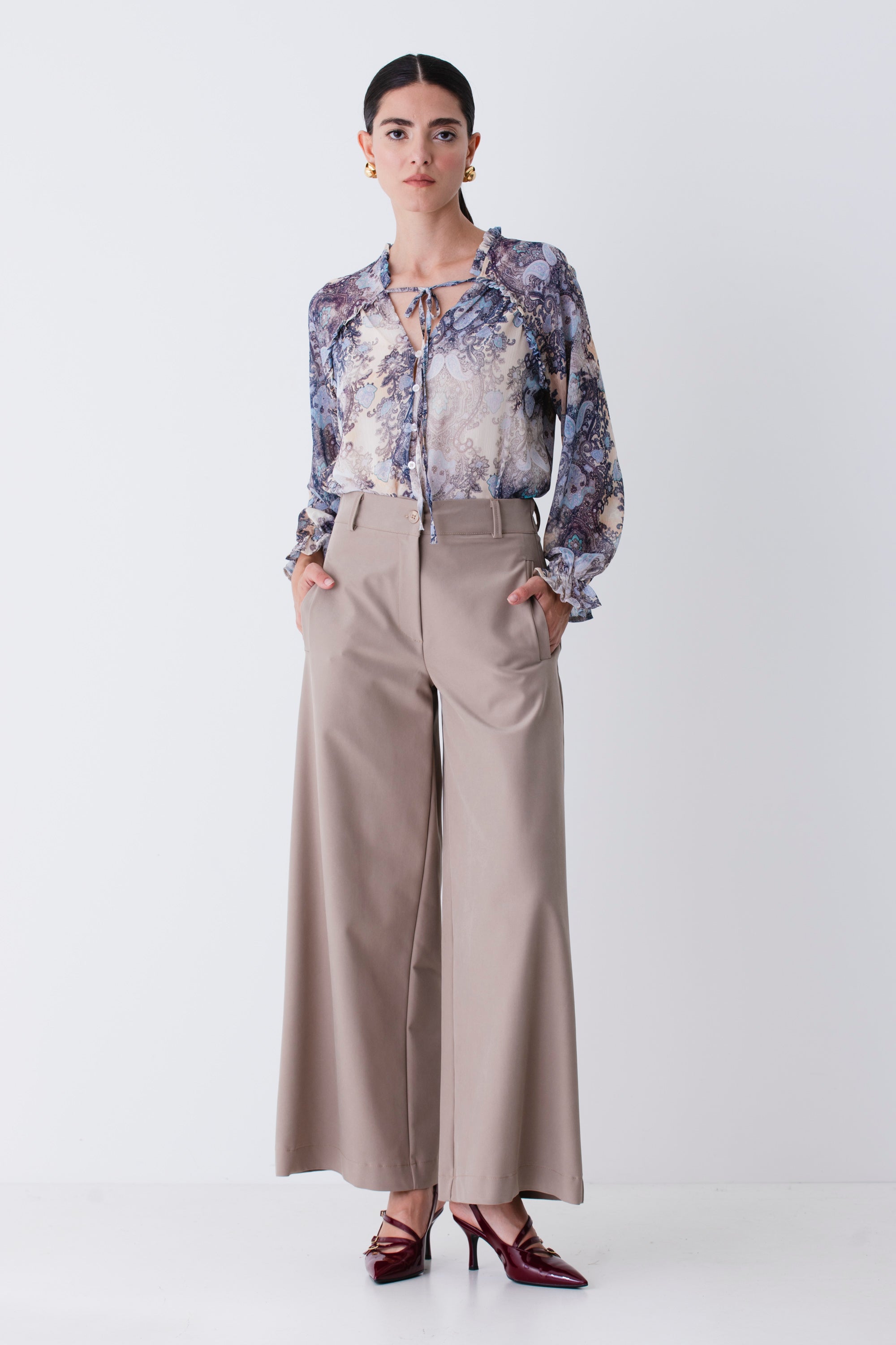 Pantalone palazzo ampio in tessuto elasticizzato - FW26