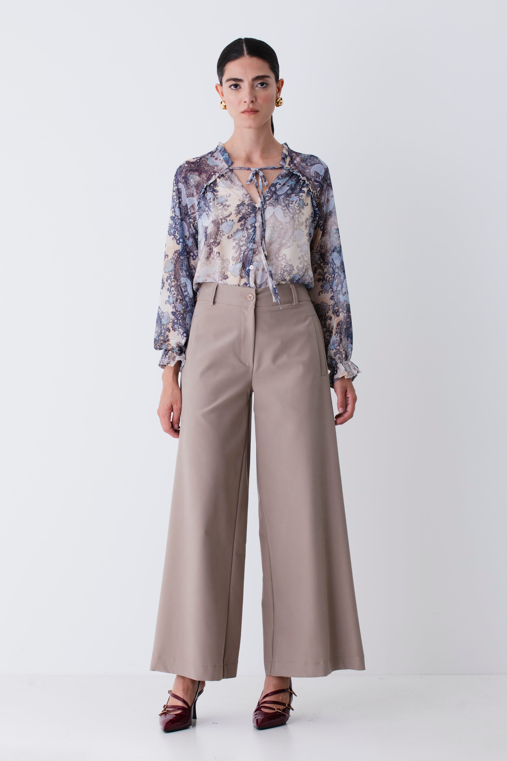 Pantalone palazzo ampio in tessuto elasticizzato - FW26