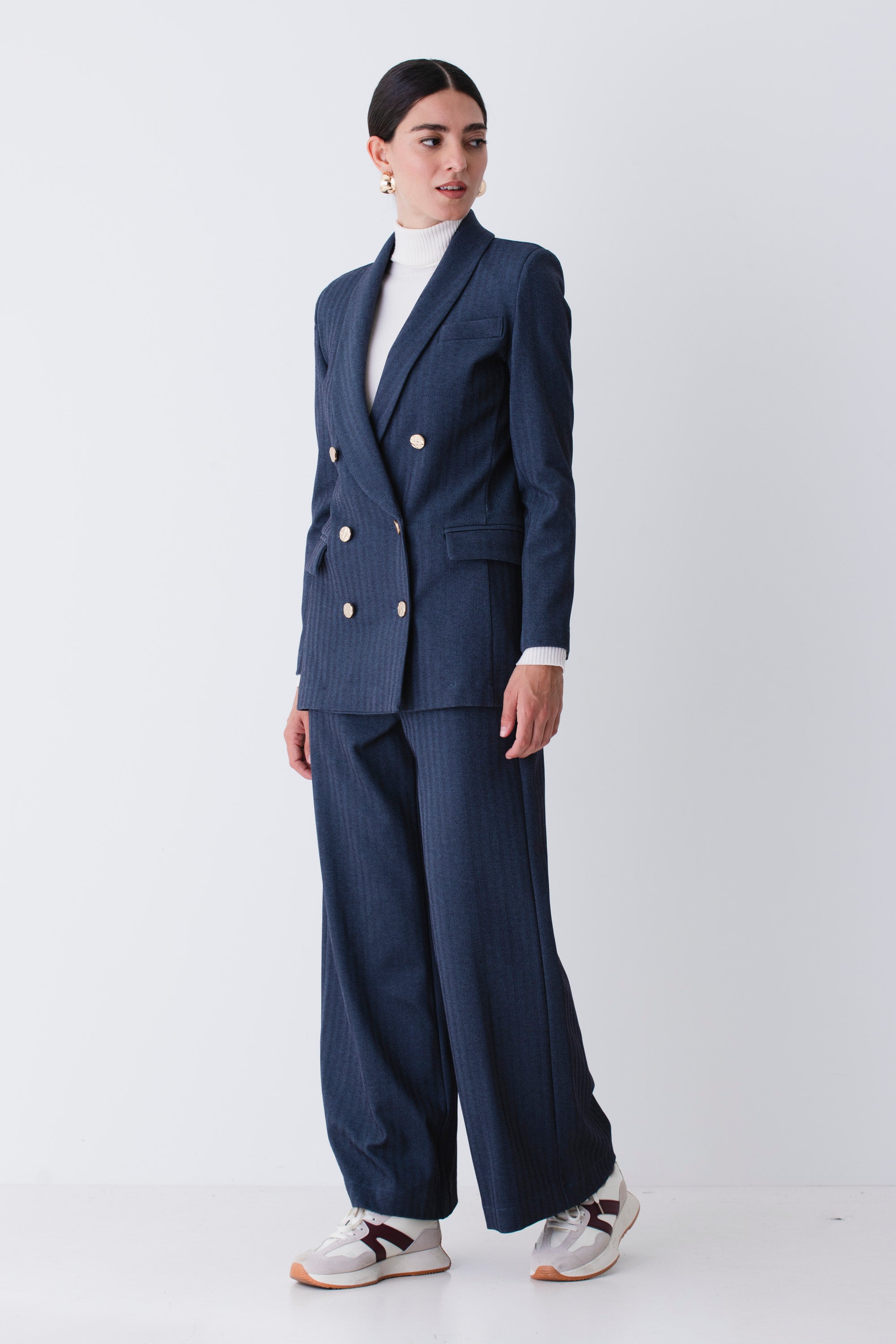 Blazer lungo doppio petto in tessuto spinato - FW26