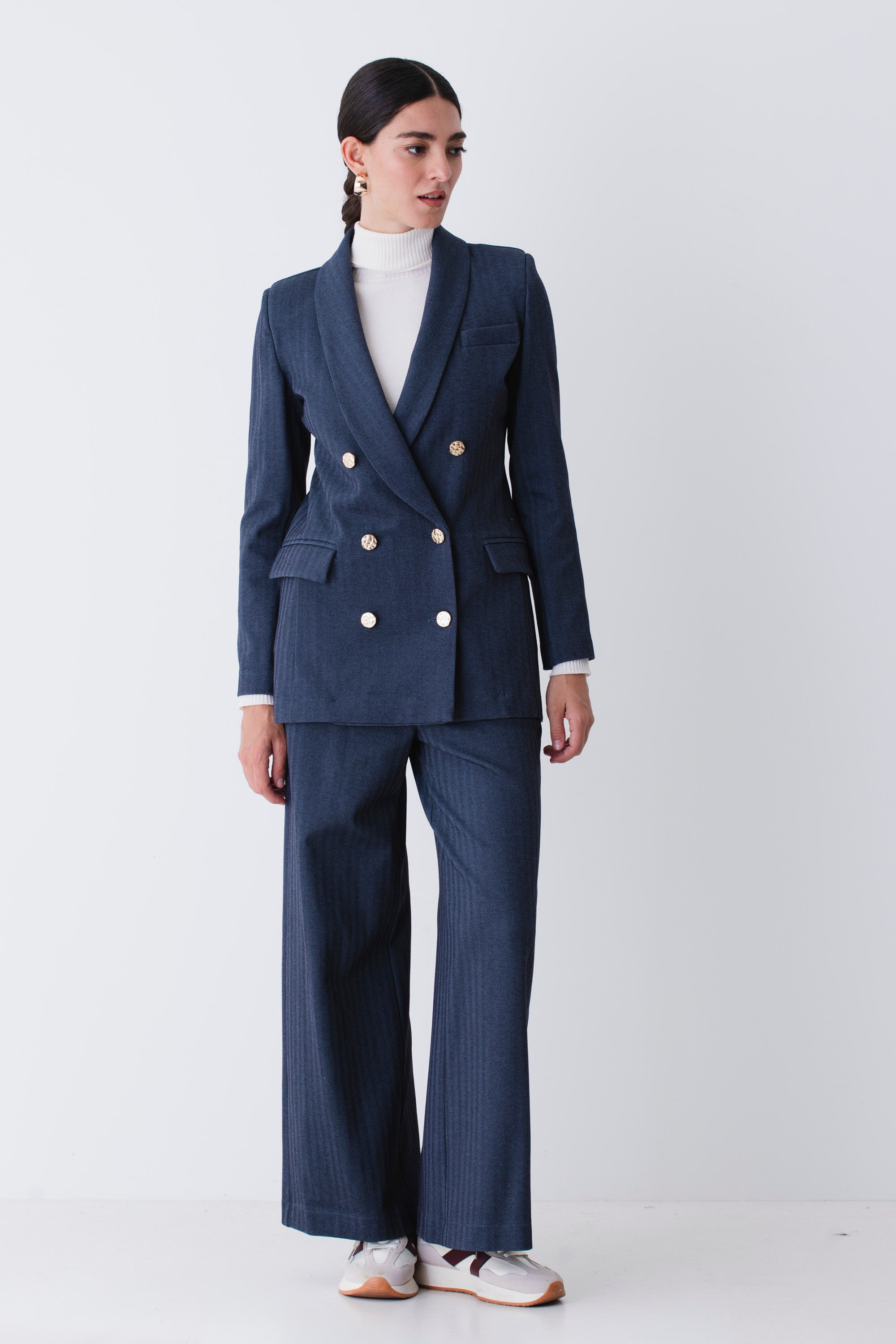 Blazer lungo doppio petto in tessuto spinato - FW26