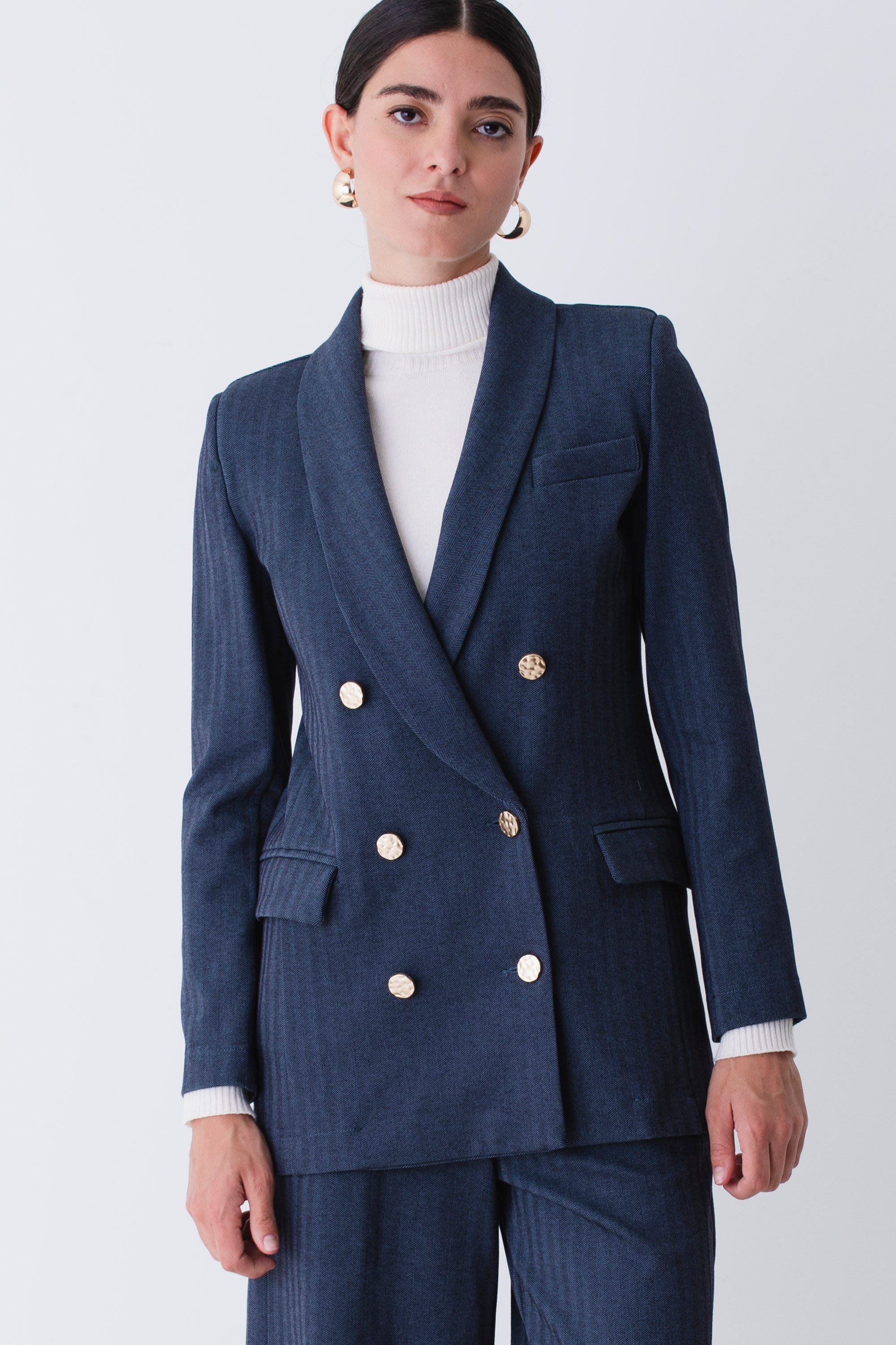 Blazer lungo doppio petto in tessuto spinato - FW26