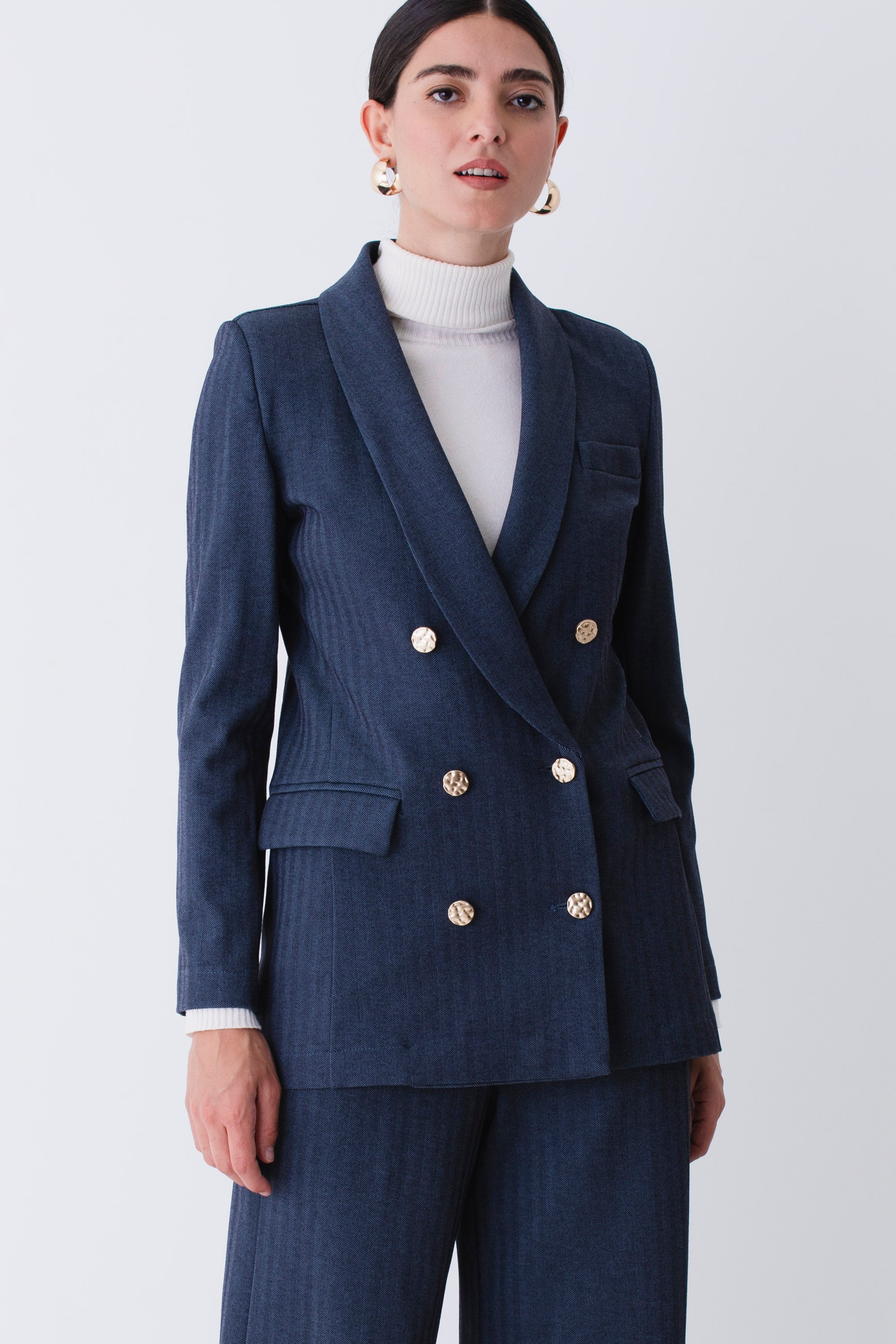 Blazer lungo doppio petto in tessuto spinato - FW26