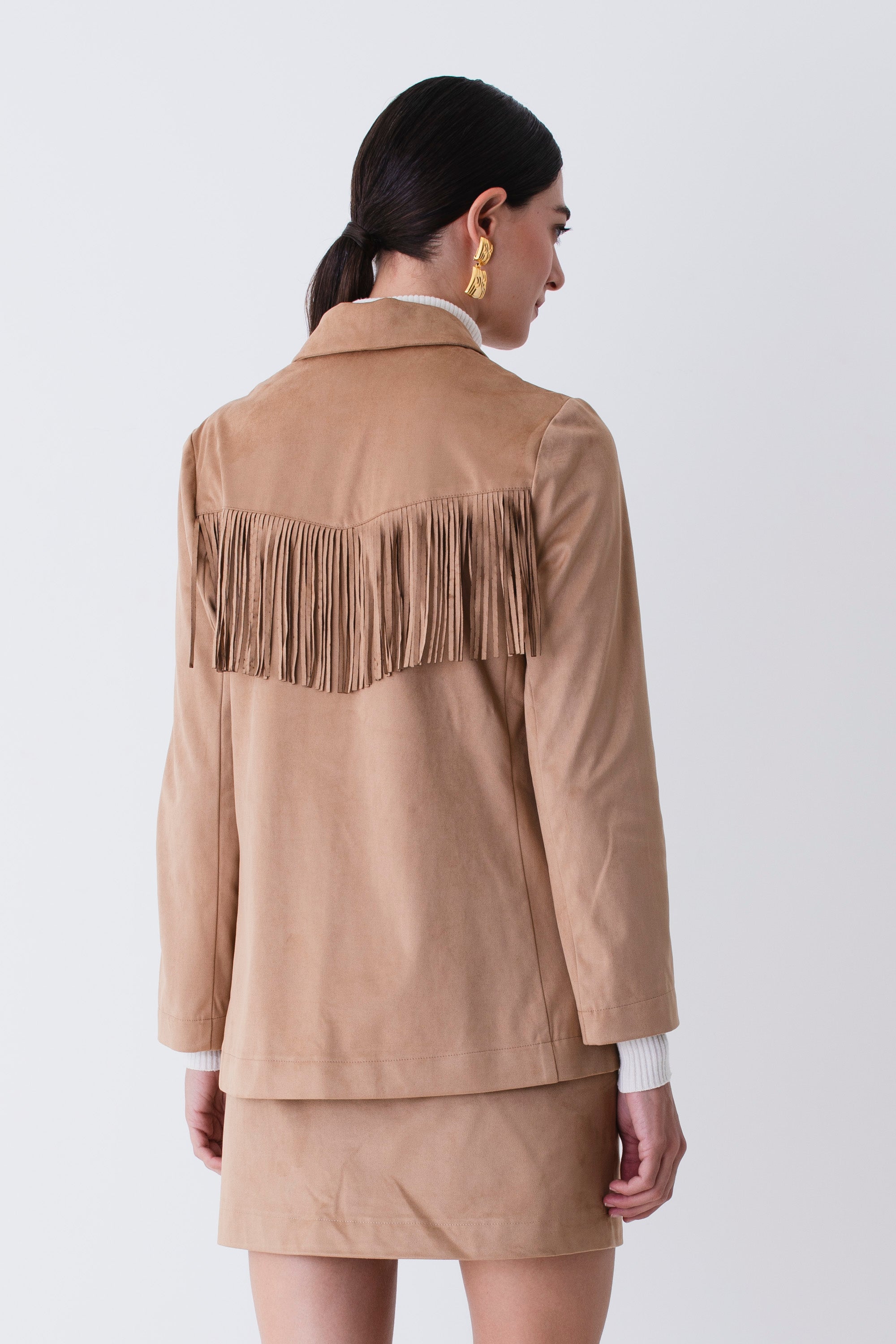 Blazer con frange ad un petto effetto camoscio - FW26