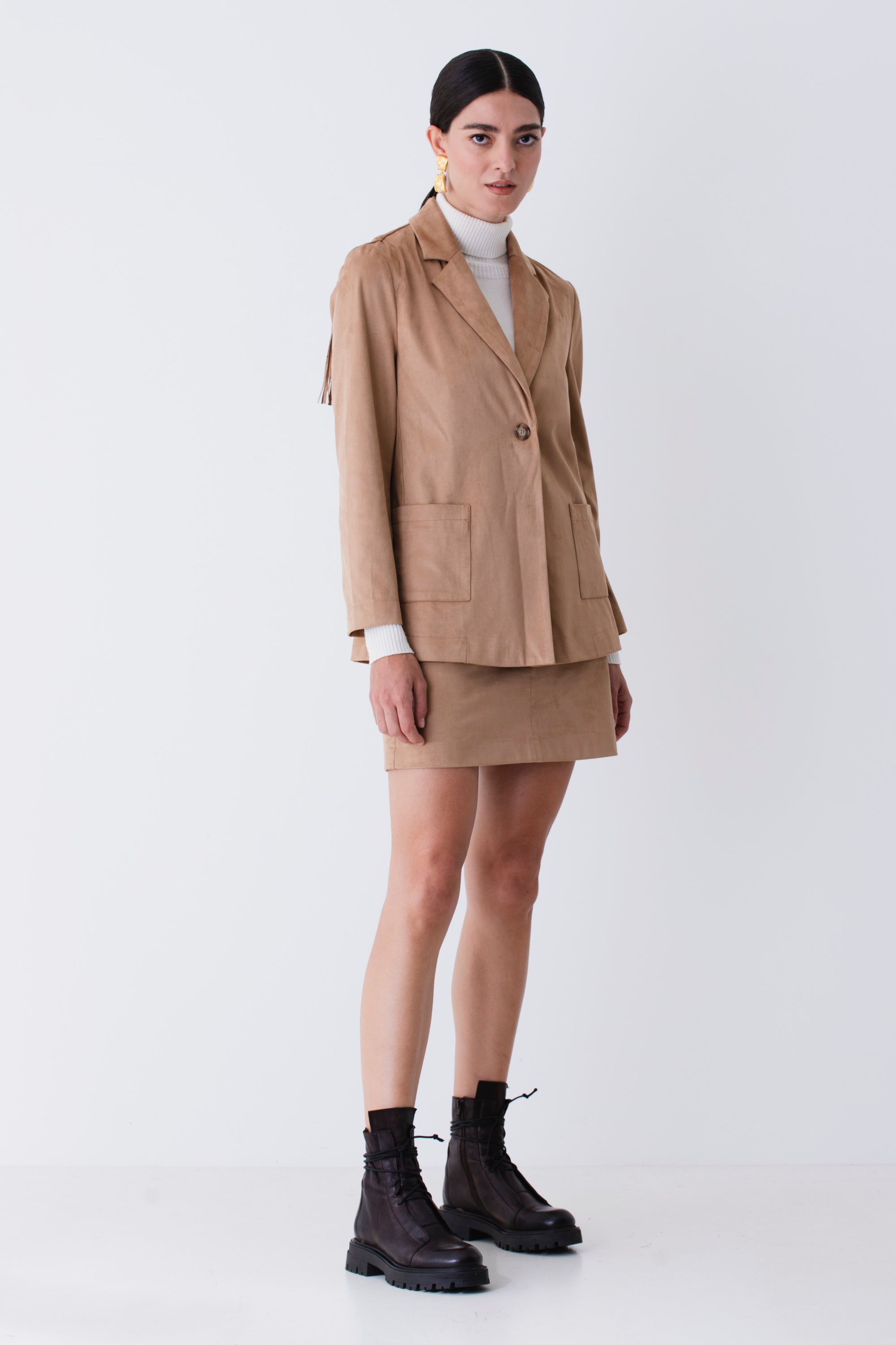 Blazer con frange ad un petto effetto camoscio - FW26