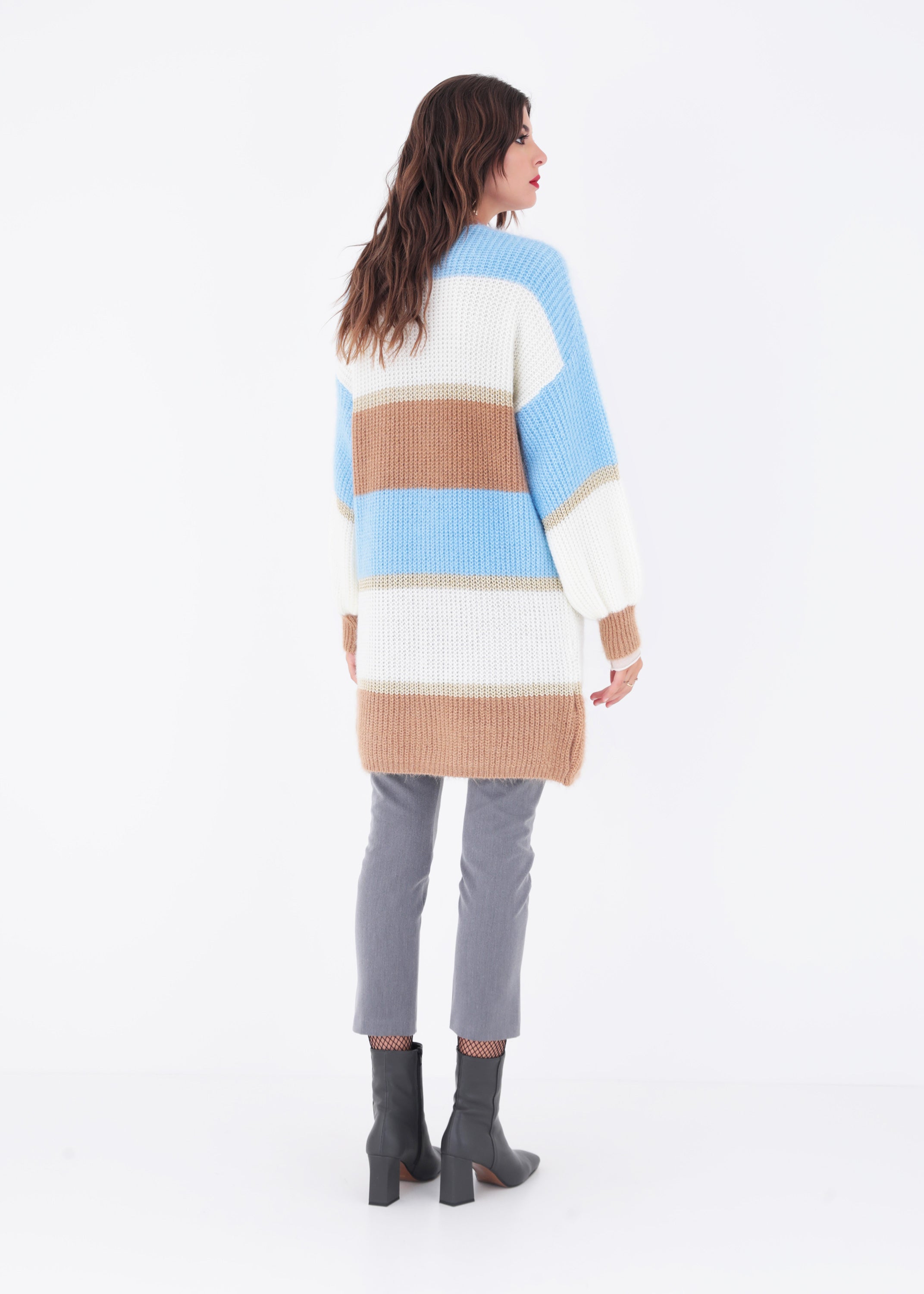 Cardigan in maglia effetto mohair a righe con bottoni gioiello - FW23
