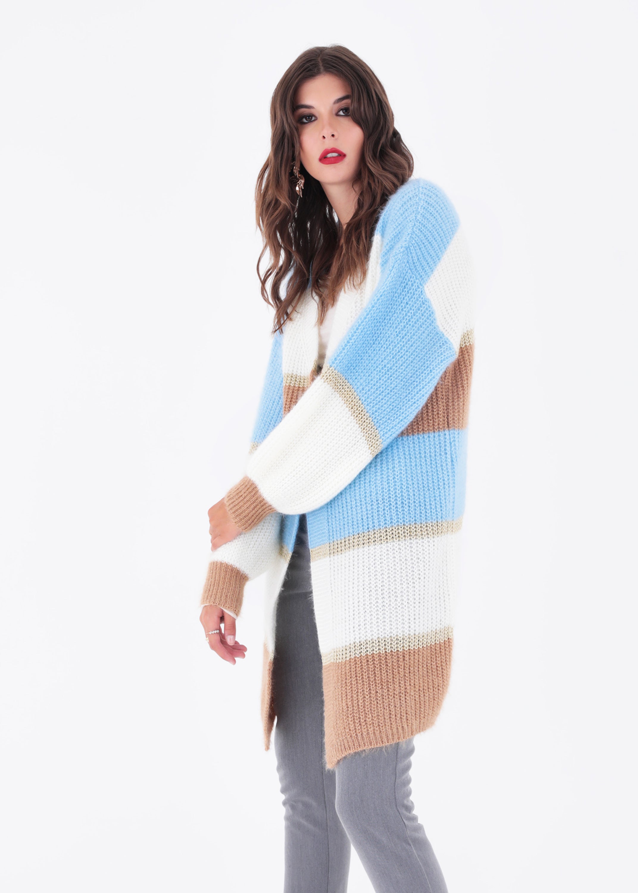 Cardigan in maglia effetto mohair a righe con bottoni gioiello - FW23