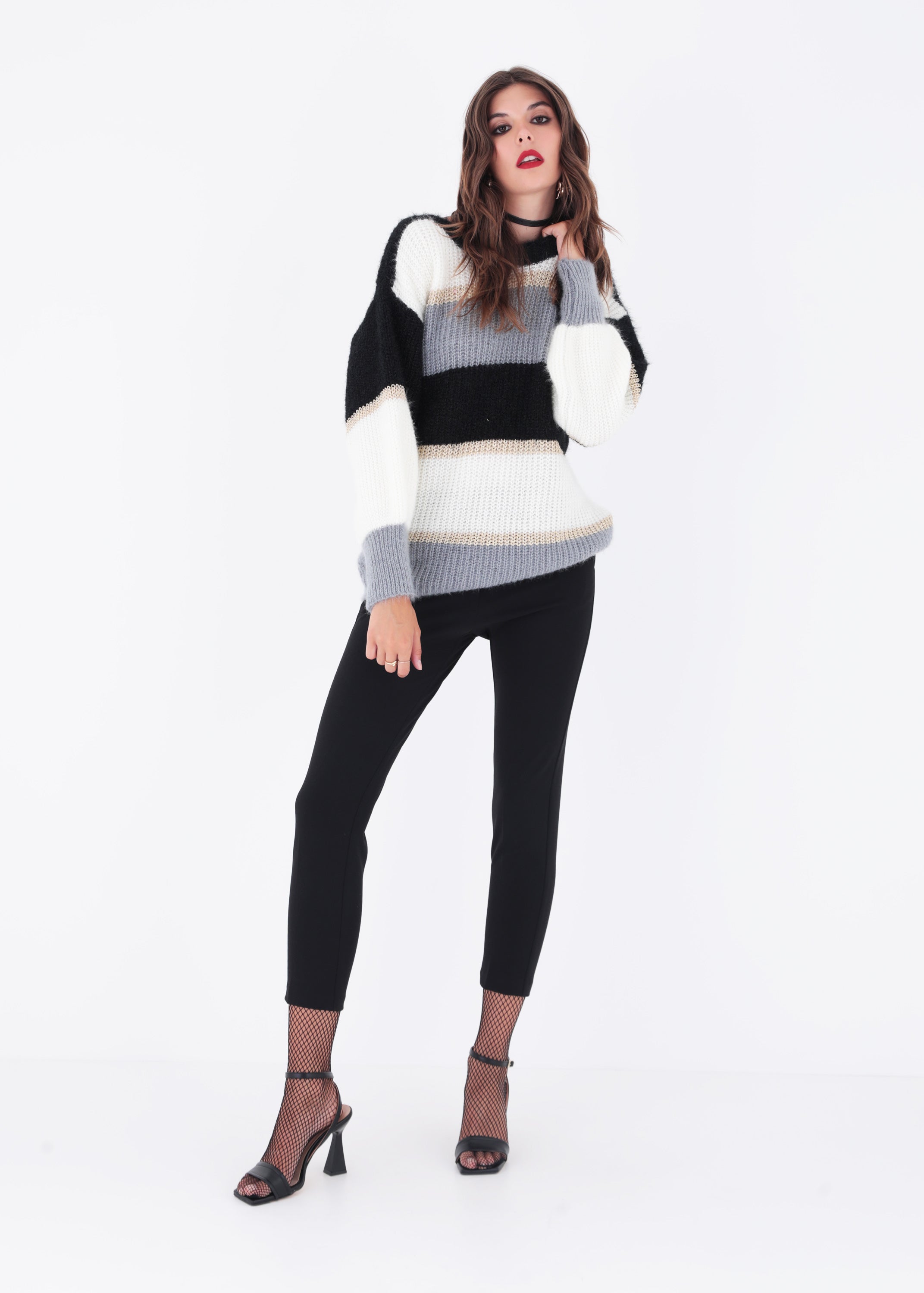 Pullover in maglia effetto mohair a righe orizzontali - FW23