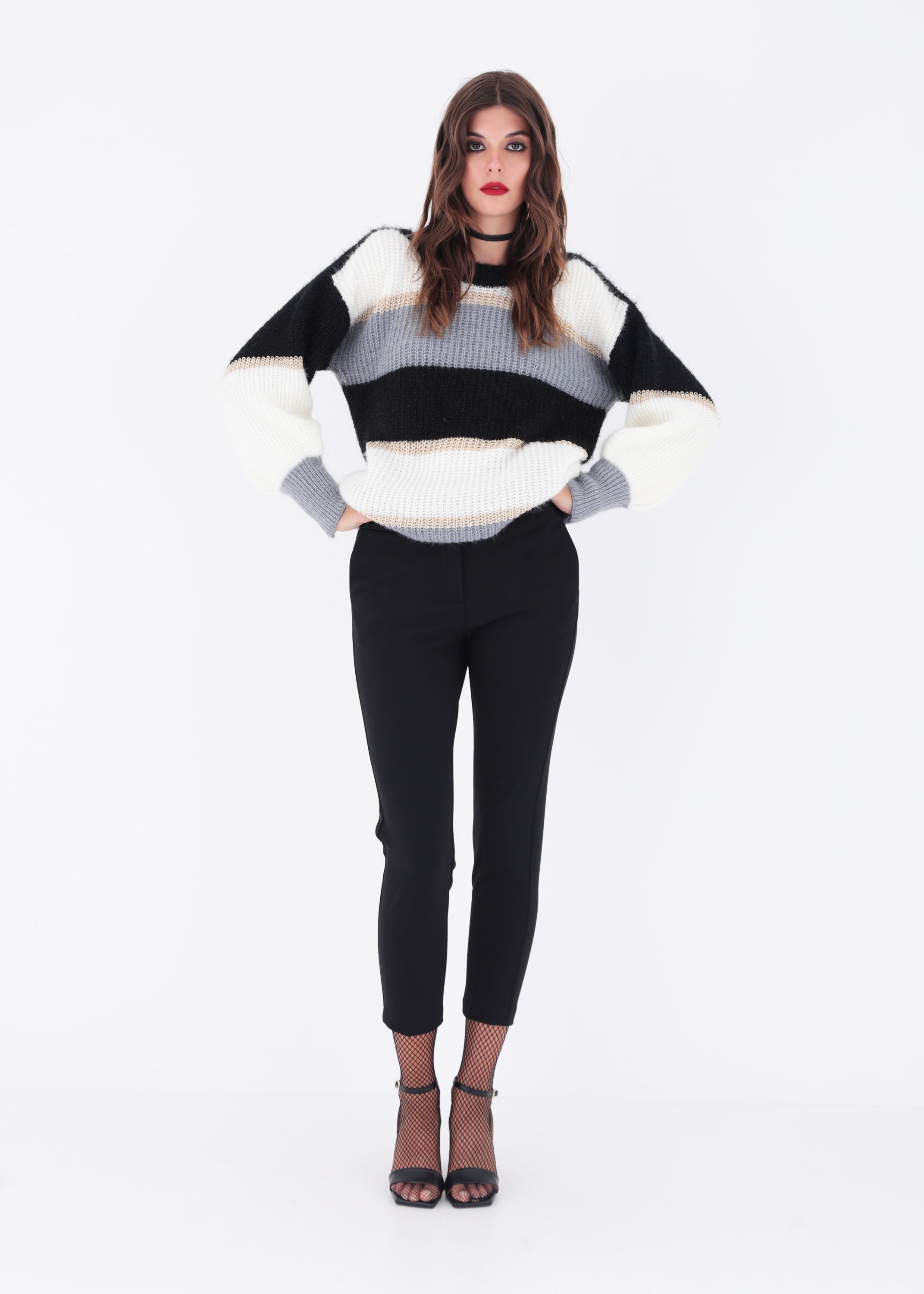 Pullover in maglia effetto mohair a righe orizzontali - FW23