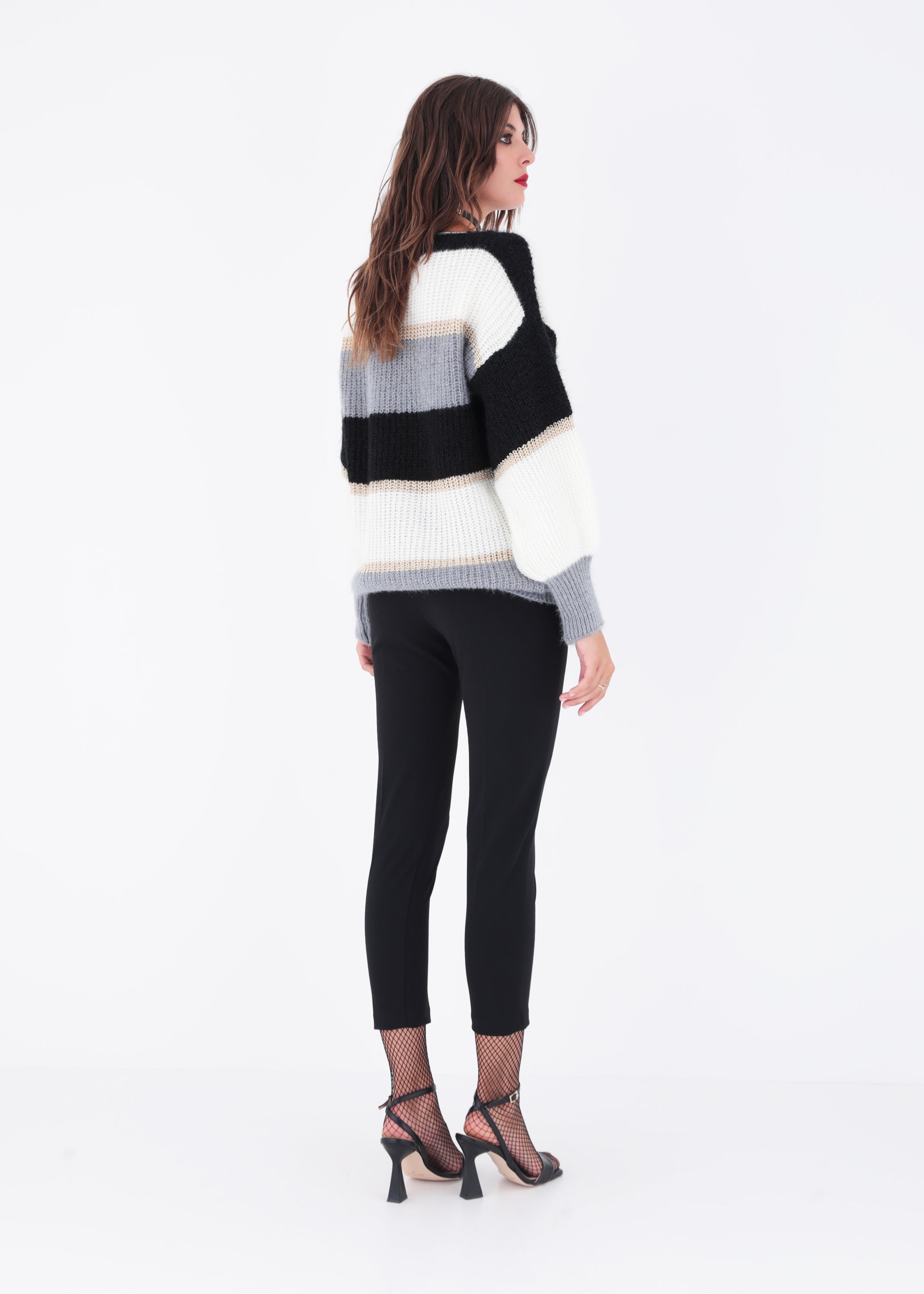 Pullover in maglia effetto mohair a righe orizzontali - FW23