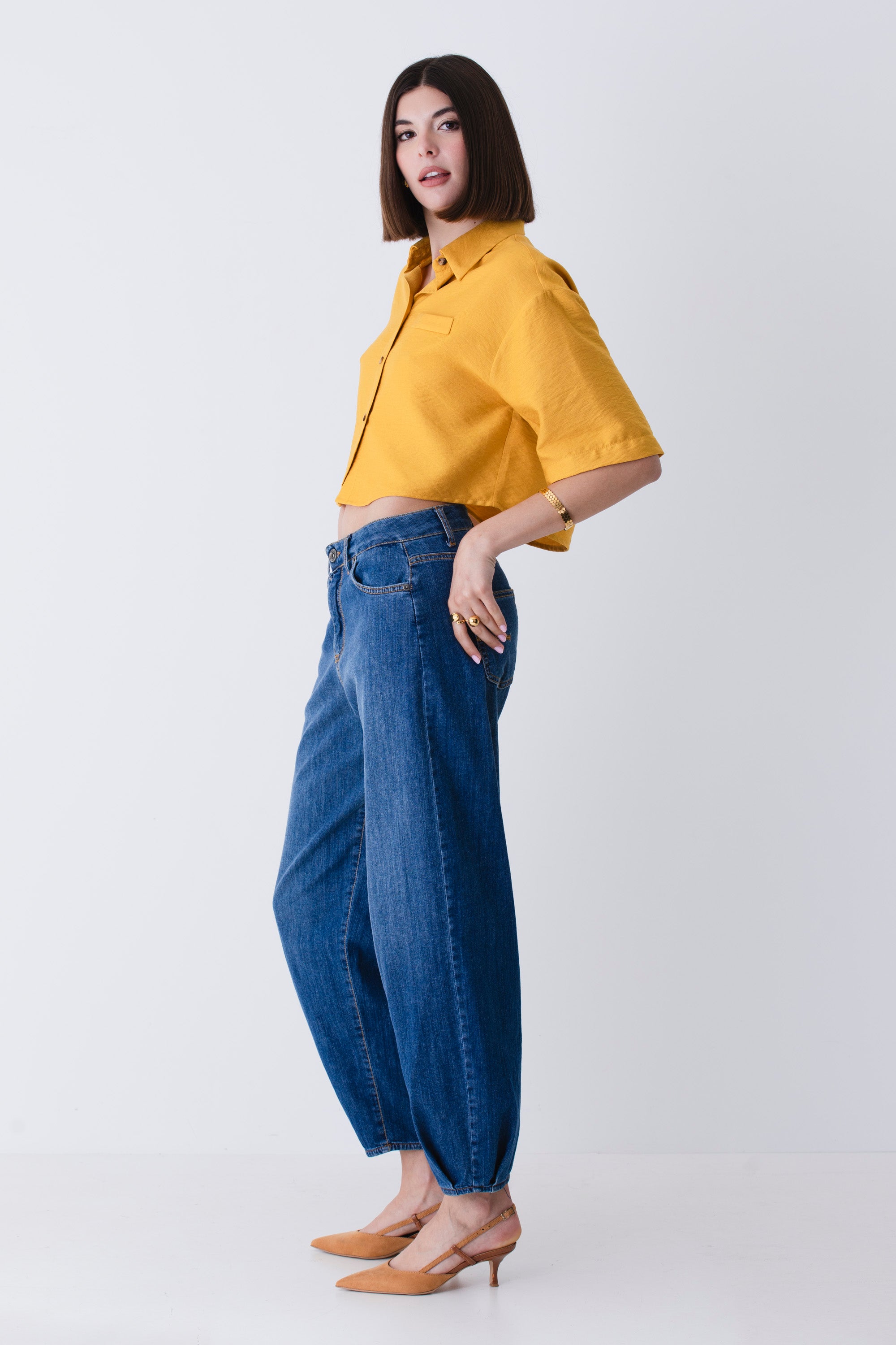 Camicia crop in viscosa effetto mosso - PE25