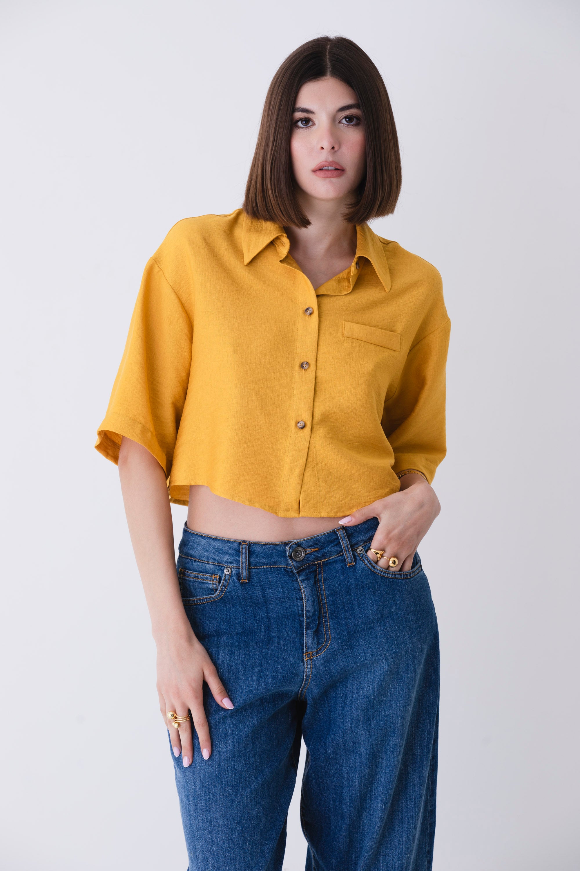 Camicia crop in viscosa effetto mosso - PE25