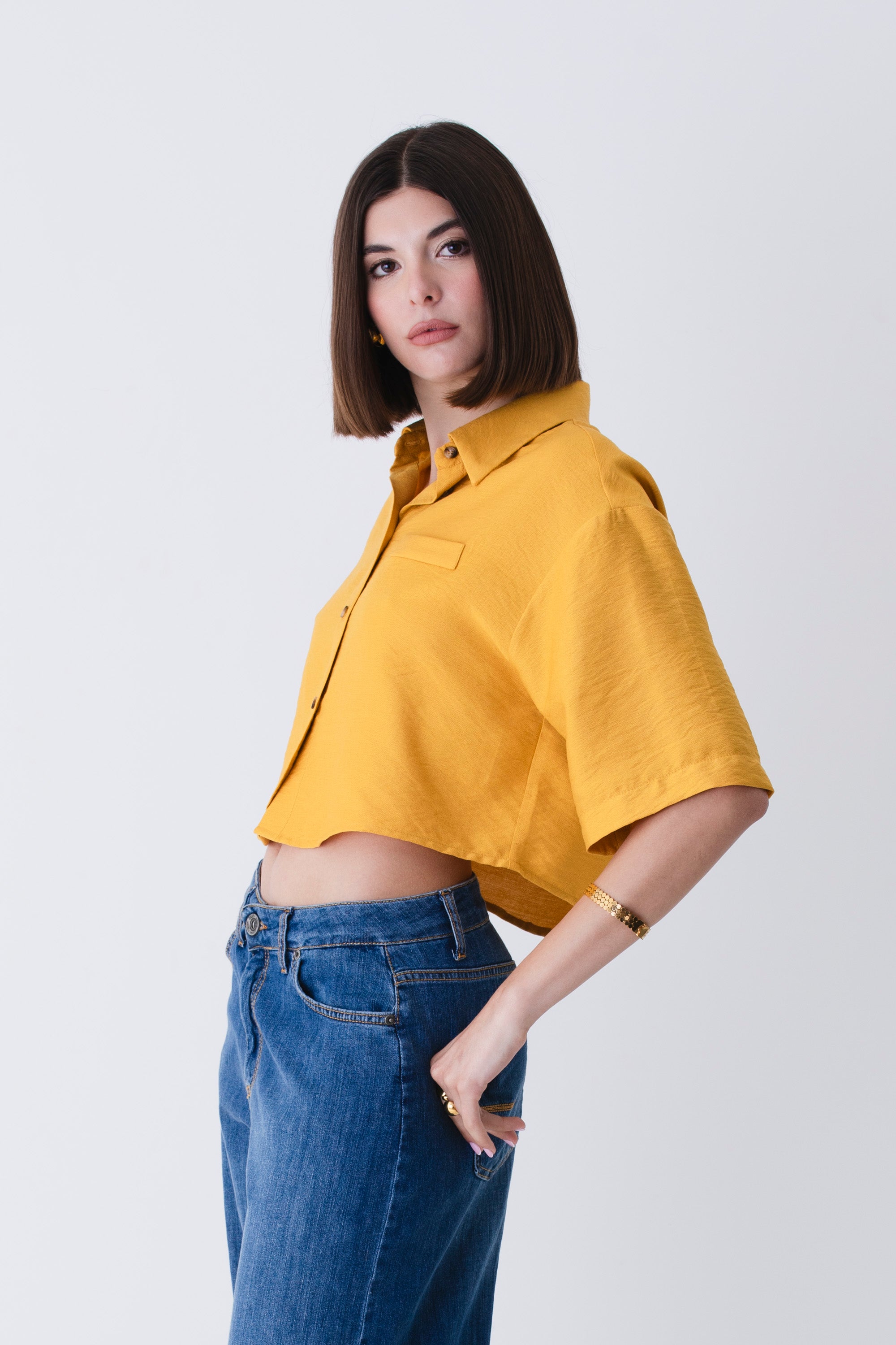 Camicia crop in viscosa effetto mosso - PE25