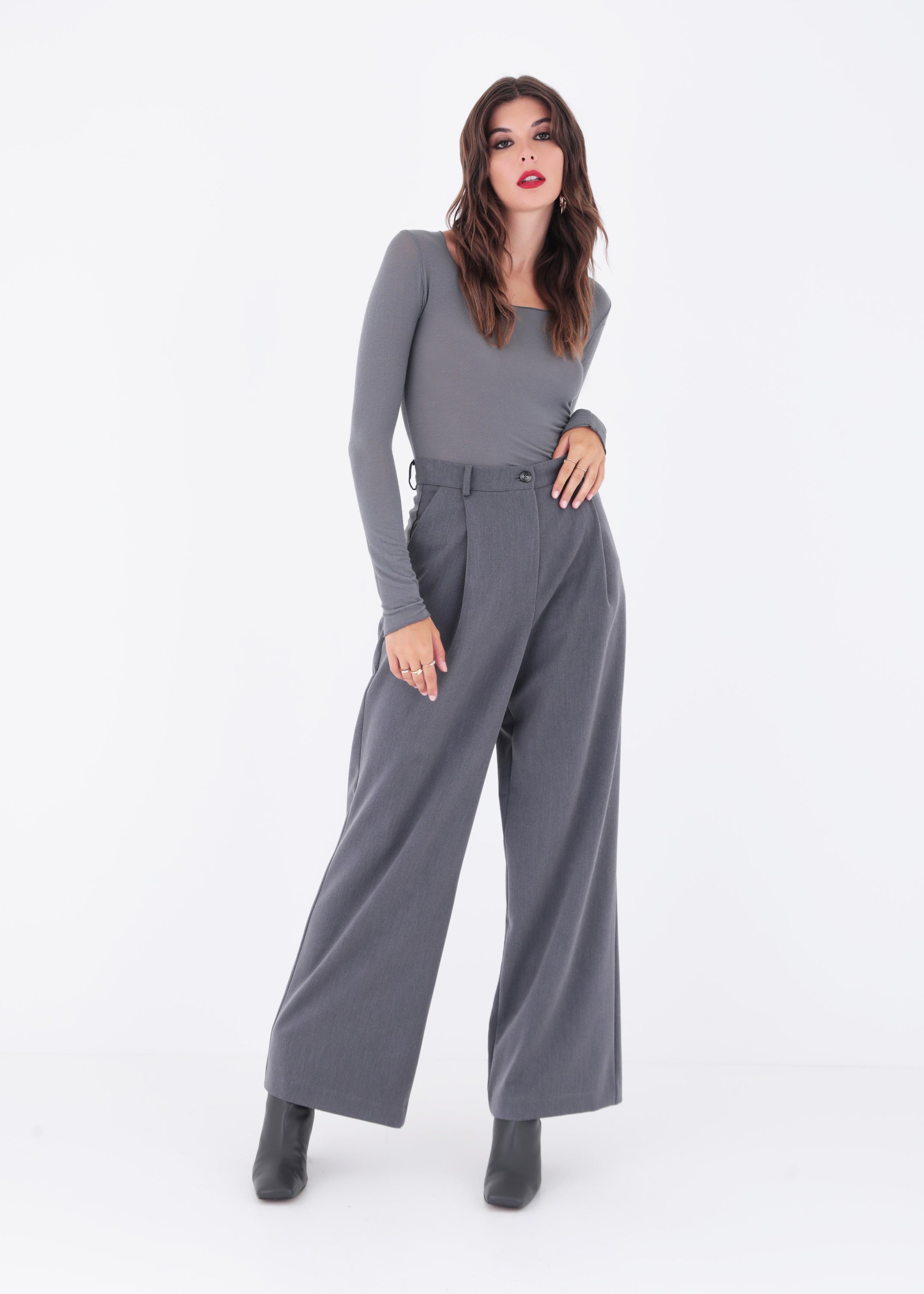 Pantalone palazzo con pinces in mano lana - FW23