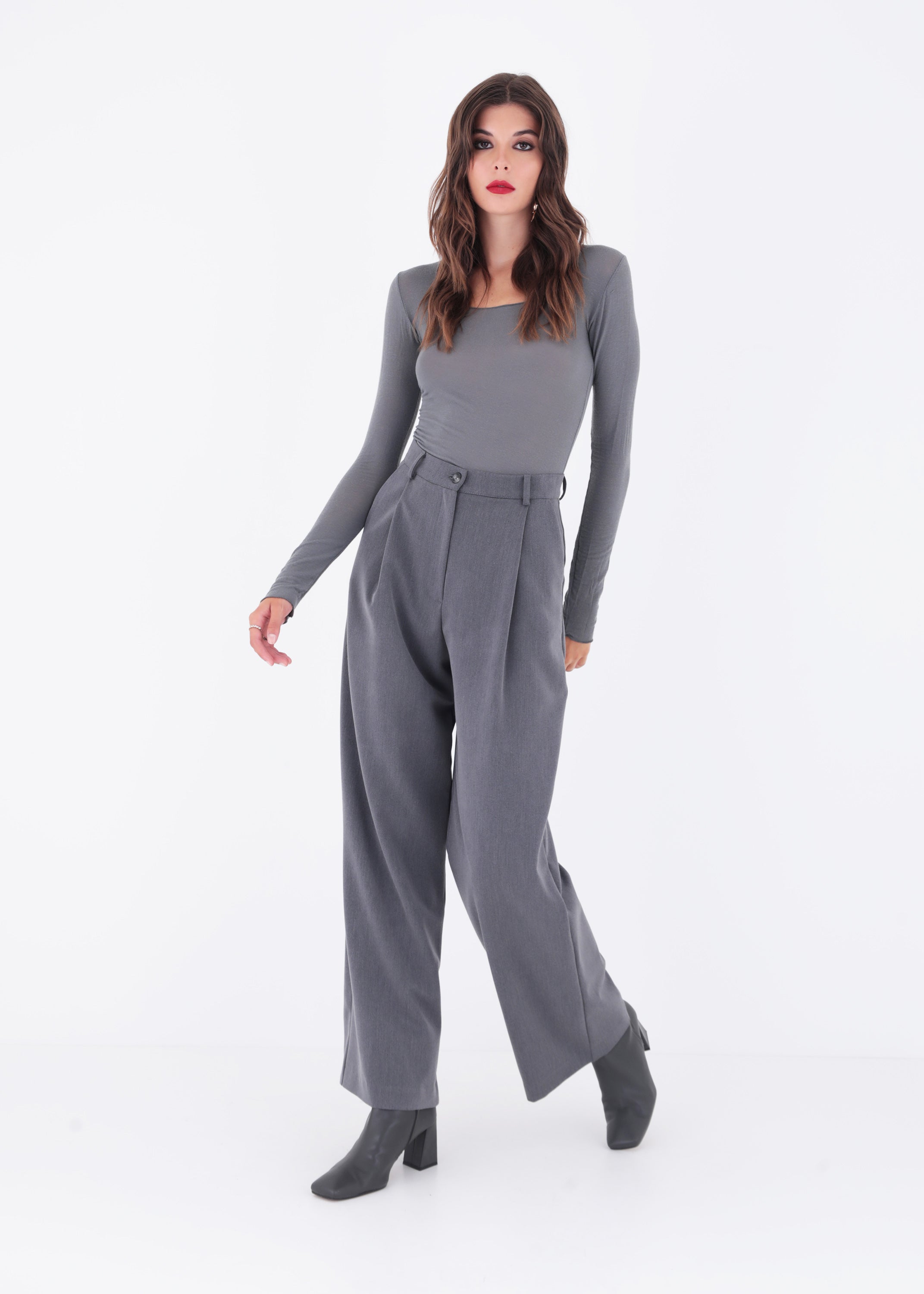 Pantalone palazzo con pinces in mano lana - FW23