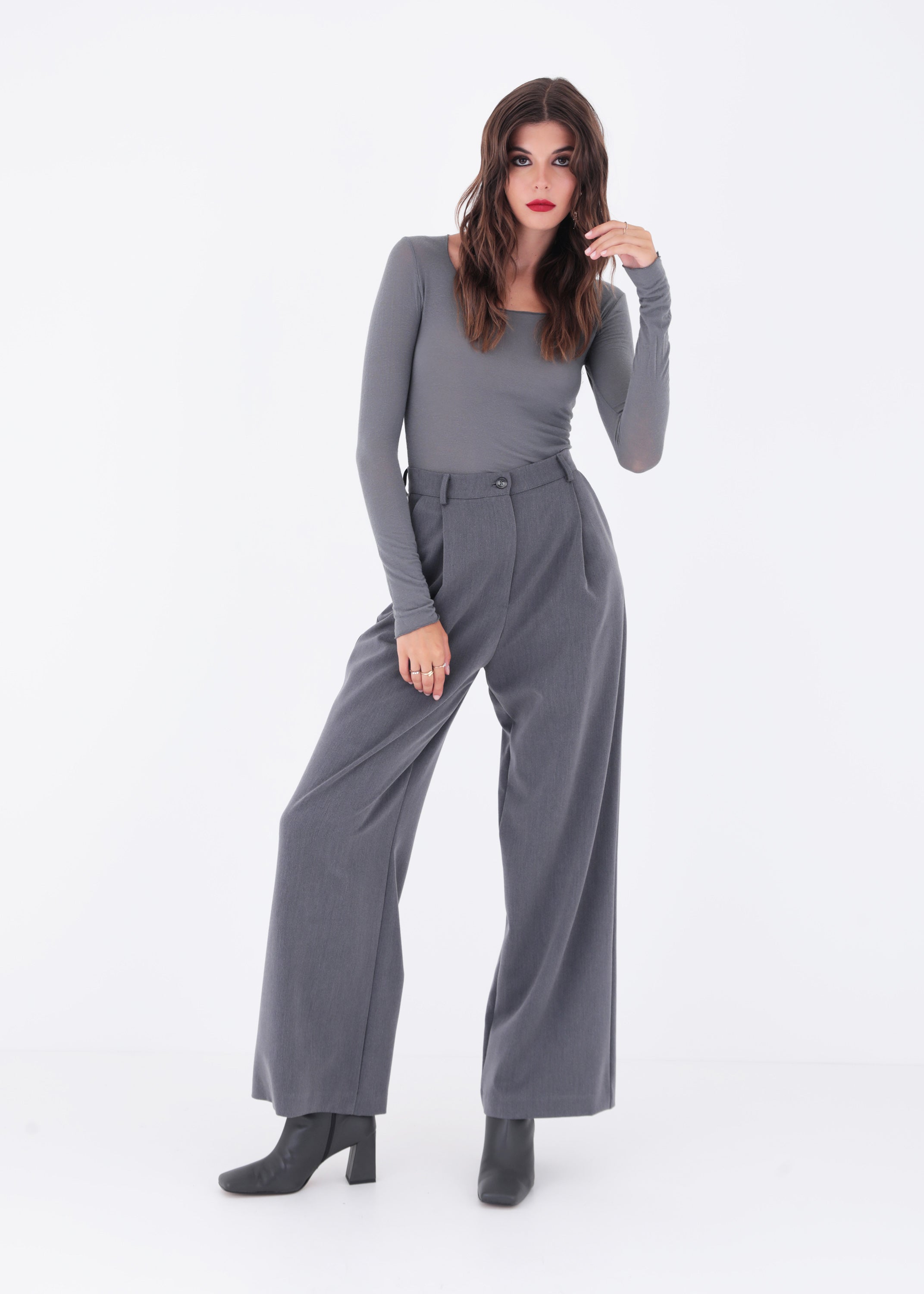 Pantalone palazzo con pinces in mano lana - FW23