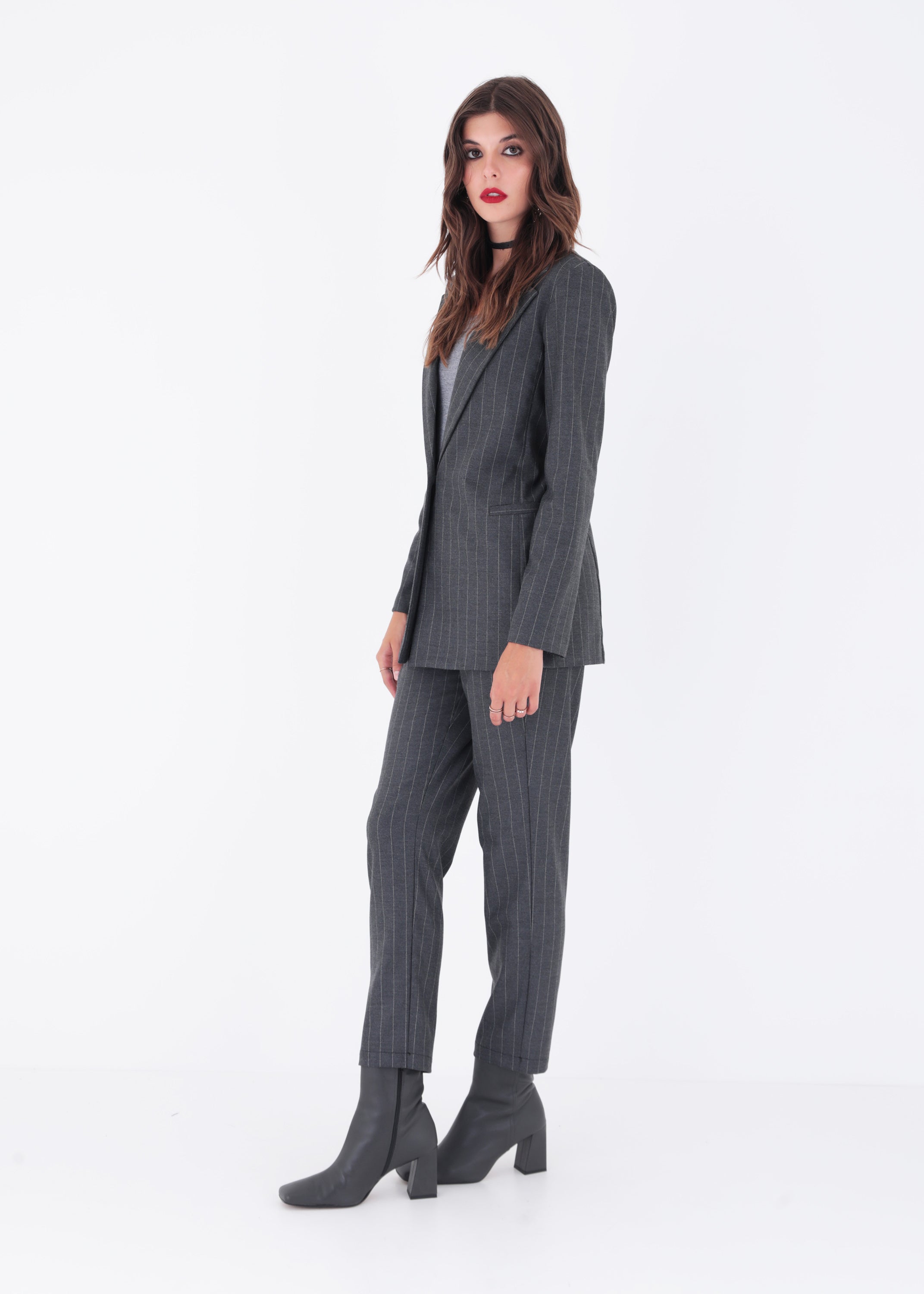 Blazer ad un petto in tessuto gessato - FW23