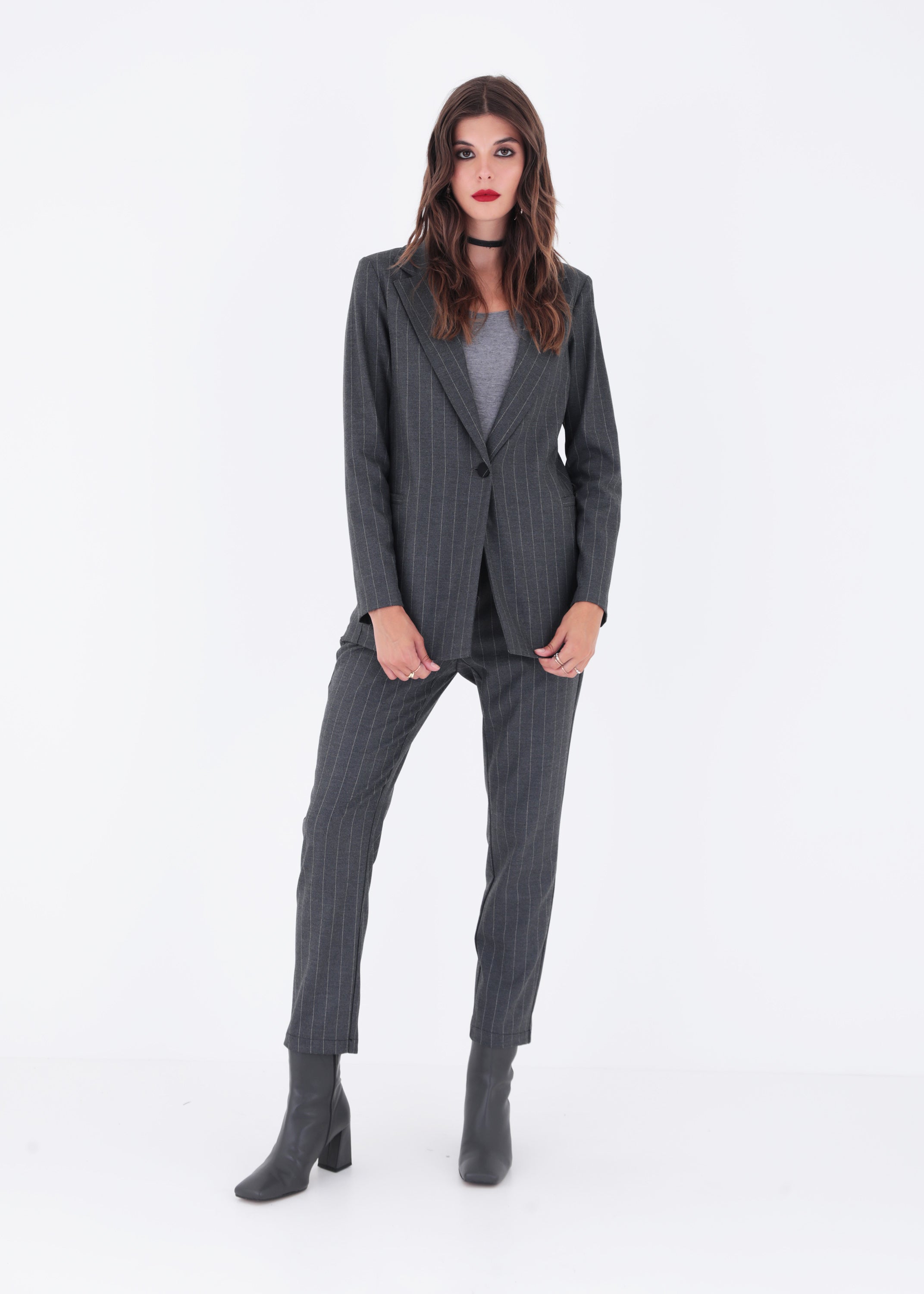 Blazer ad un petto in tessuto gessato - FW23