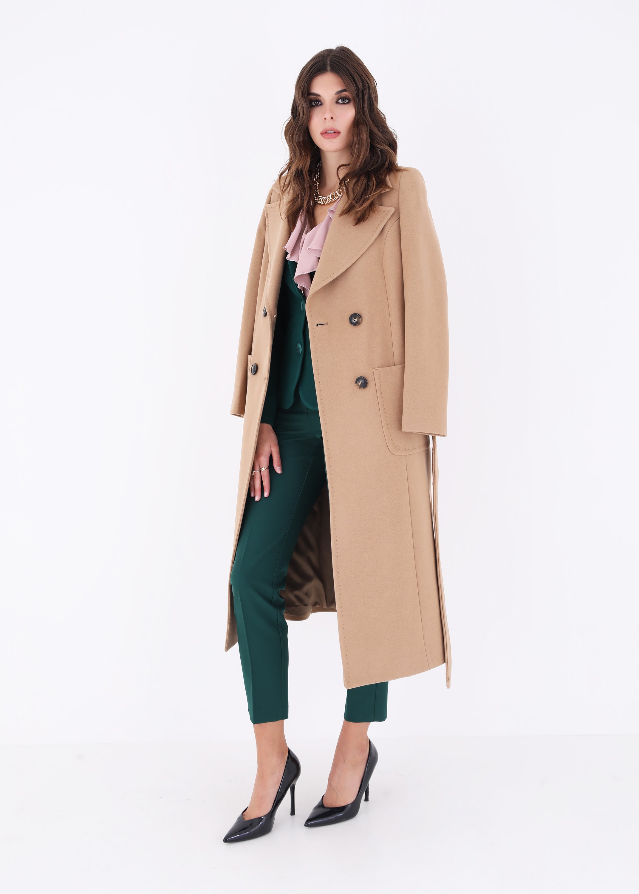 Cappotto lungo doppio petto con cintura - FW23