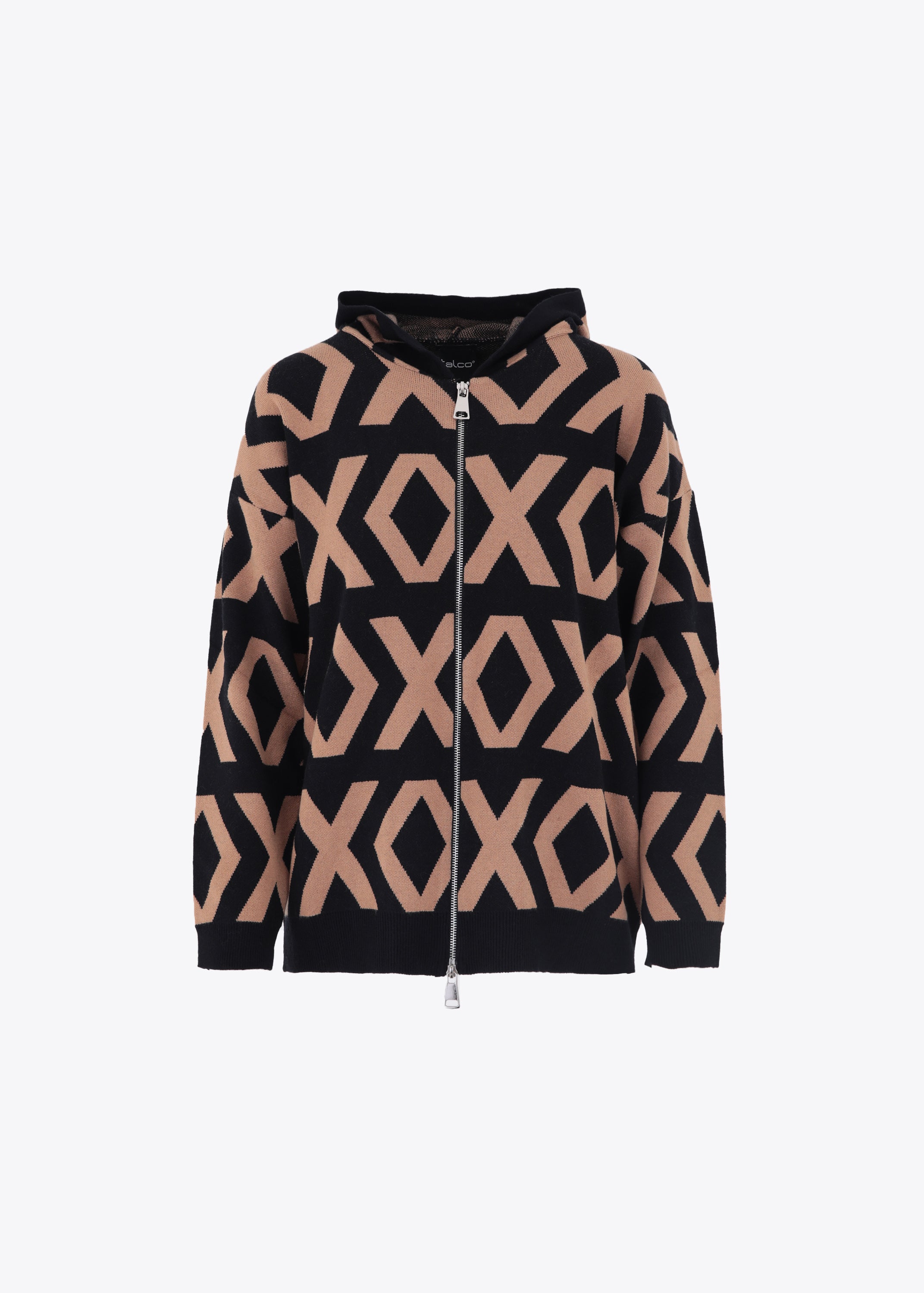 Giacca in maglia jacquard fantasia geometrica con cerniera - FW23