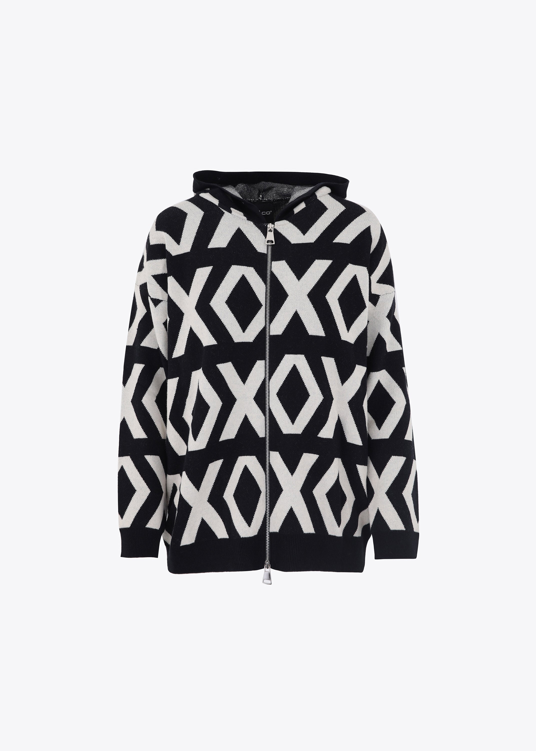 Giacca in maglia jacquard fantasia geometrica con cerniera - FW23