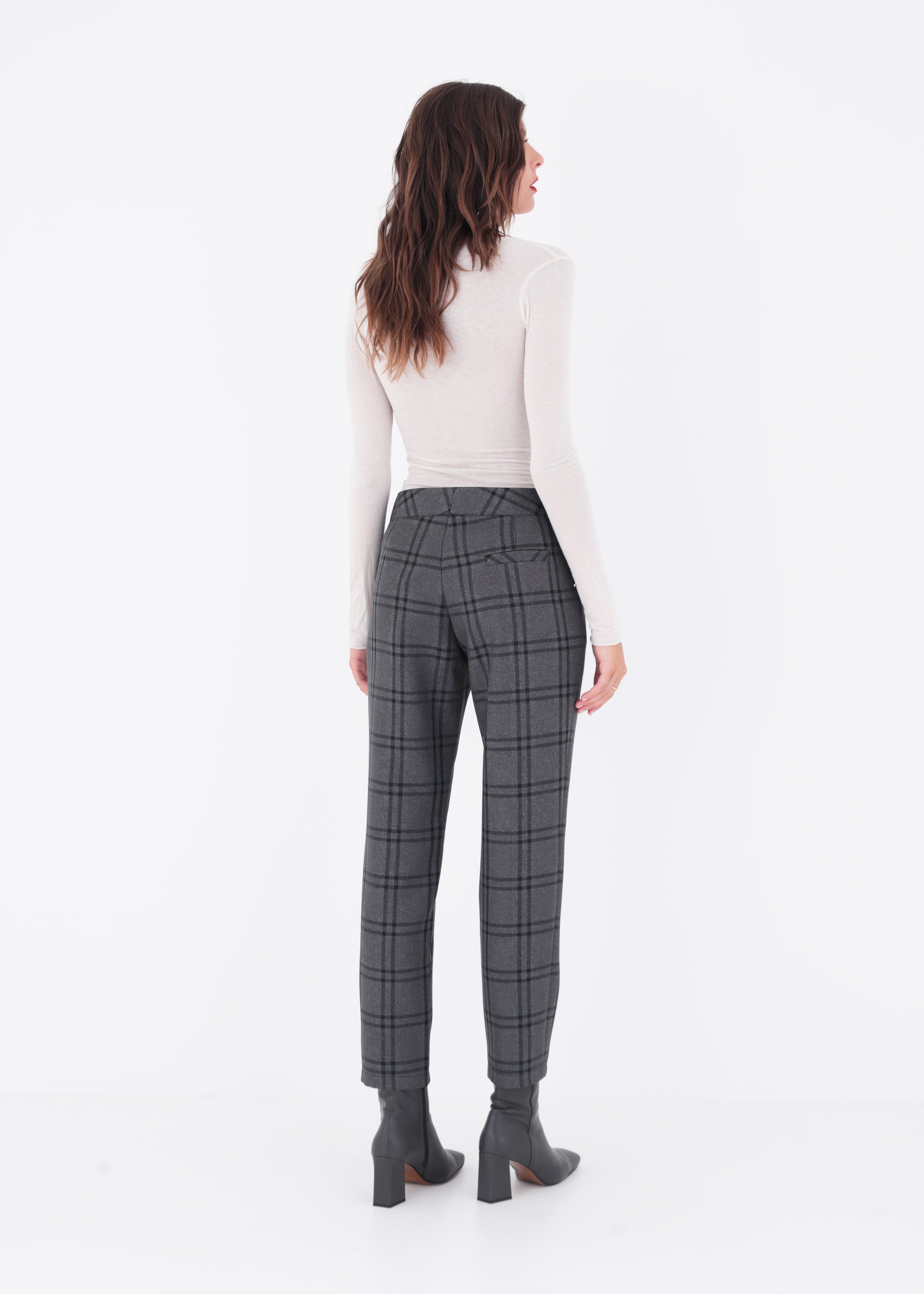 Pantalone dritto in tessuto a quadri con pattina - FW23