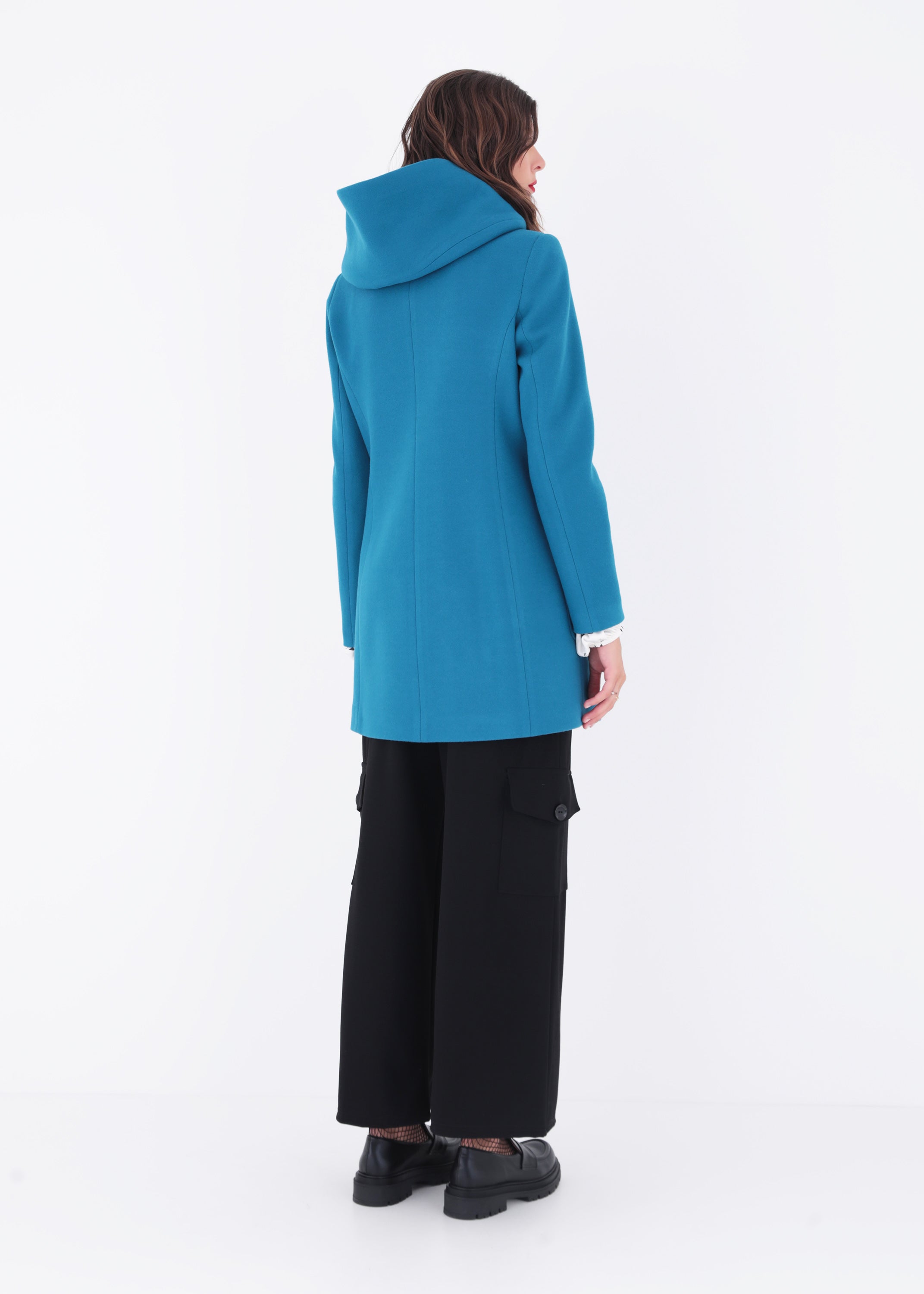 Cappotto con cerniera e cappuccio in misto lana - FW23